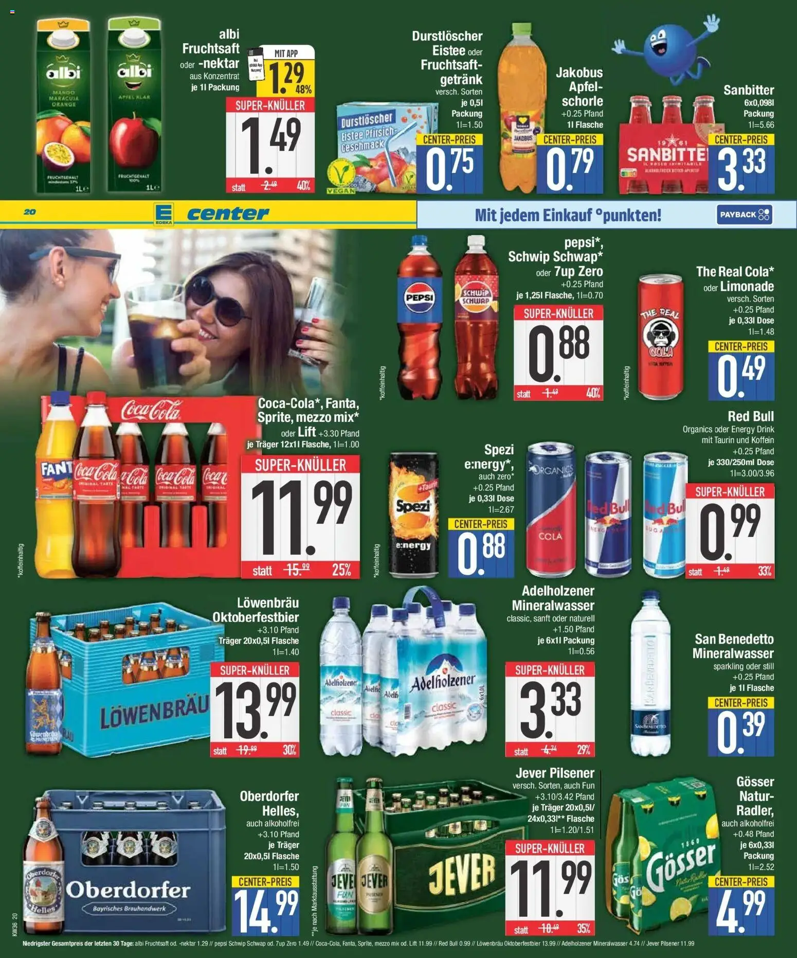 E center Prospekt Unterhaching – gültig ab 31.08.2026 | Seite: 20 | Produkte: Red bull, Coca cola, Energy, Pfirsich
