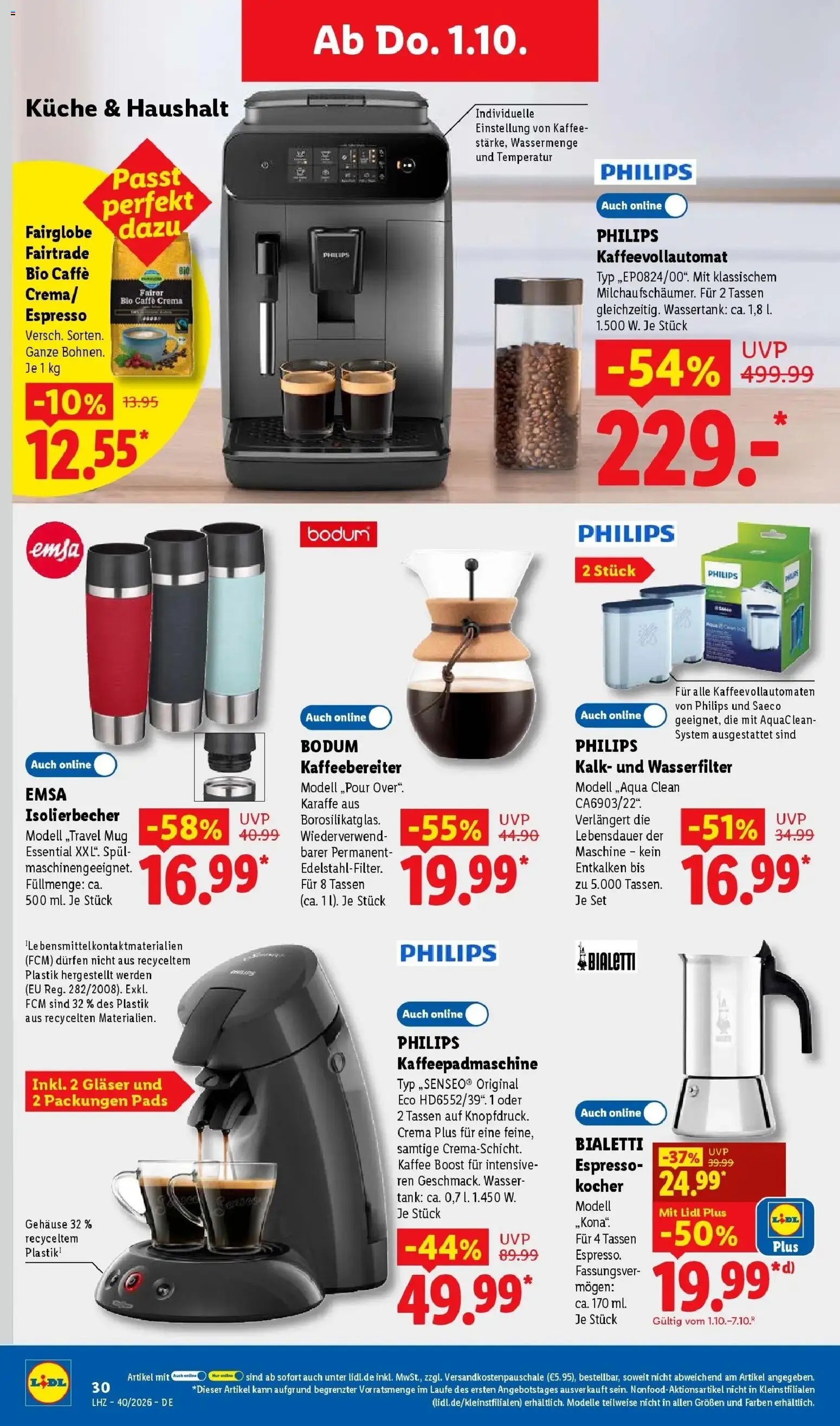 Lidl Prospekt Saarbrücken (ab 28.09.2026) zum Blättern » Angebote | Seite: 46 | Produkte: Philips, Kaffee, Wasser, Kaffeevollautomat