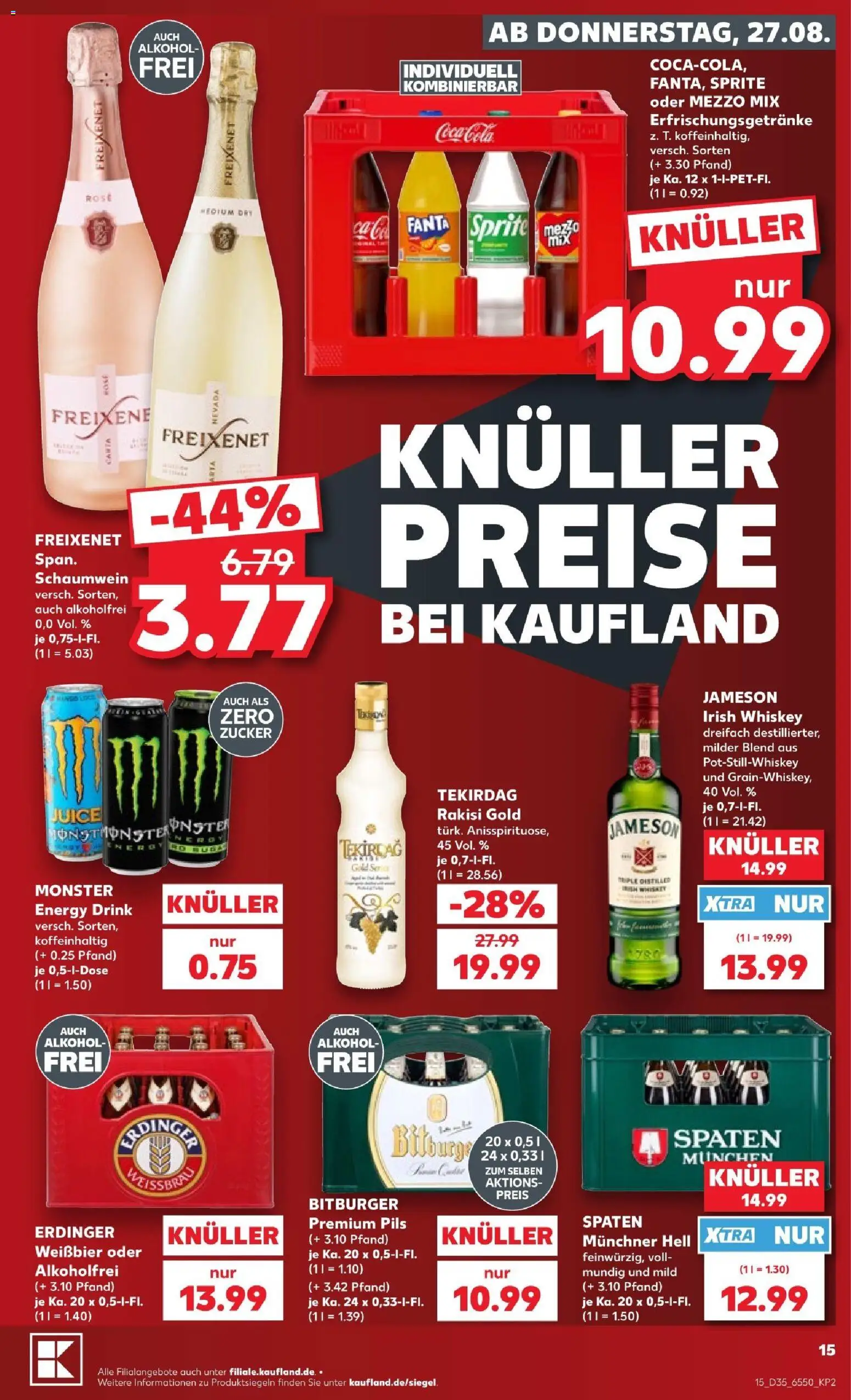 Kaufland Prospekt Kiel – gültig ab 27.08.2026 | Seite: 15 | Produkte: Mezzo mix, Sprite, Erdinger, Monster