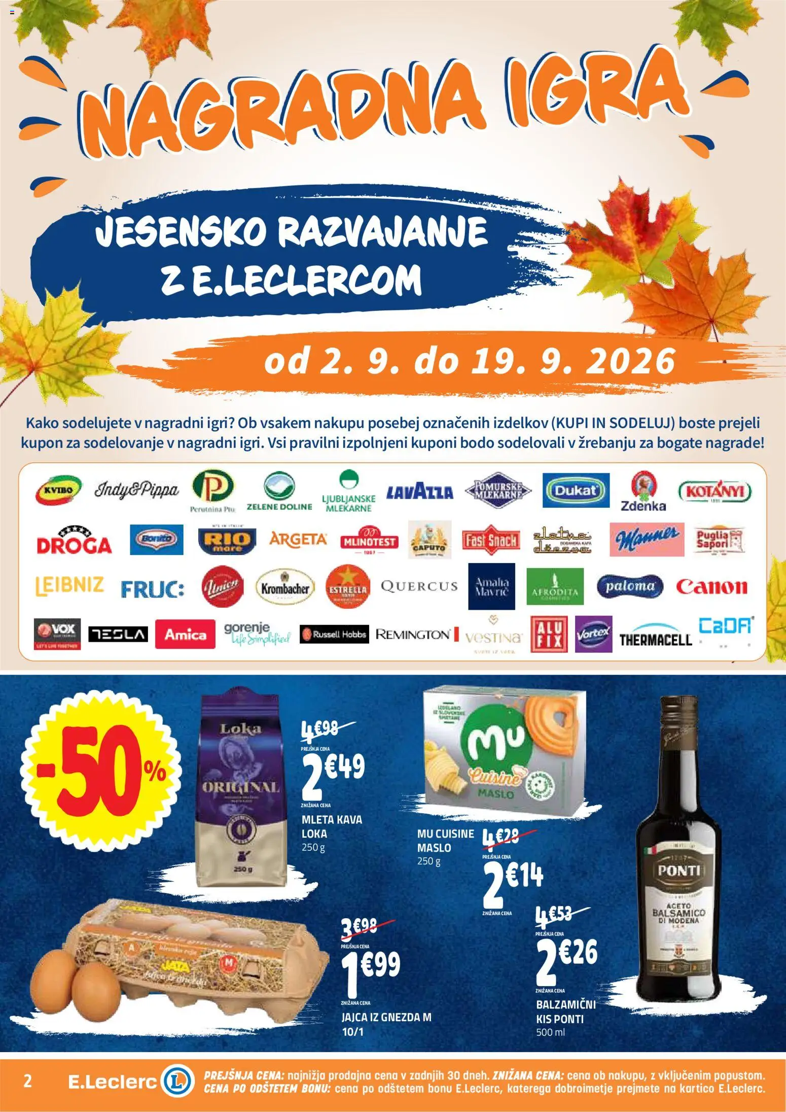 Novi E.leclerc katalog ponudbe – veljaven od 02.09.2026 | Stran: 2 | Izdelki: Maslo, Jajca, Kava, Maslo 250 g