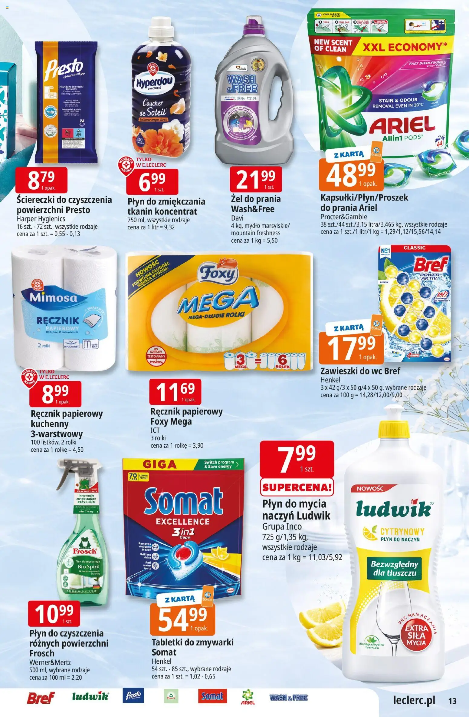E.Leclerc gazetka - Zielona Góra od 05.05.2026 | Strona: 15 | Produkty: Ariel, Ściereczki do czyszczenia, Ręcznik papierowy, Tabletki do zmywarki