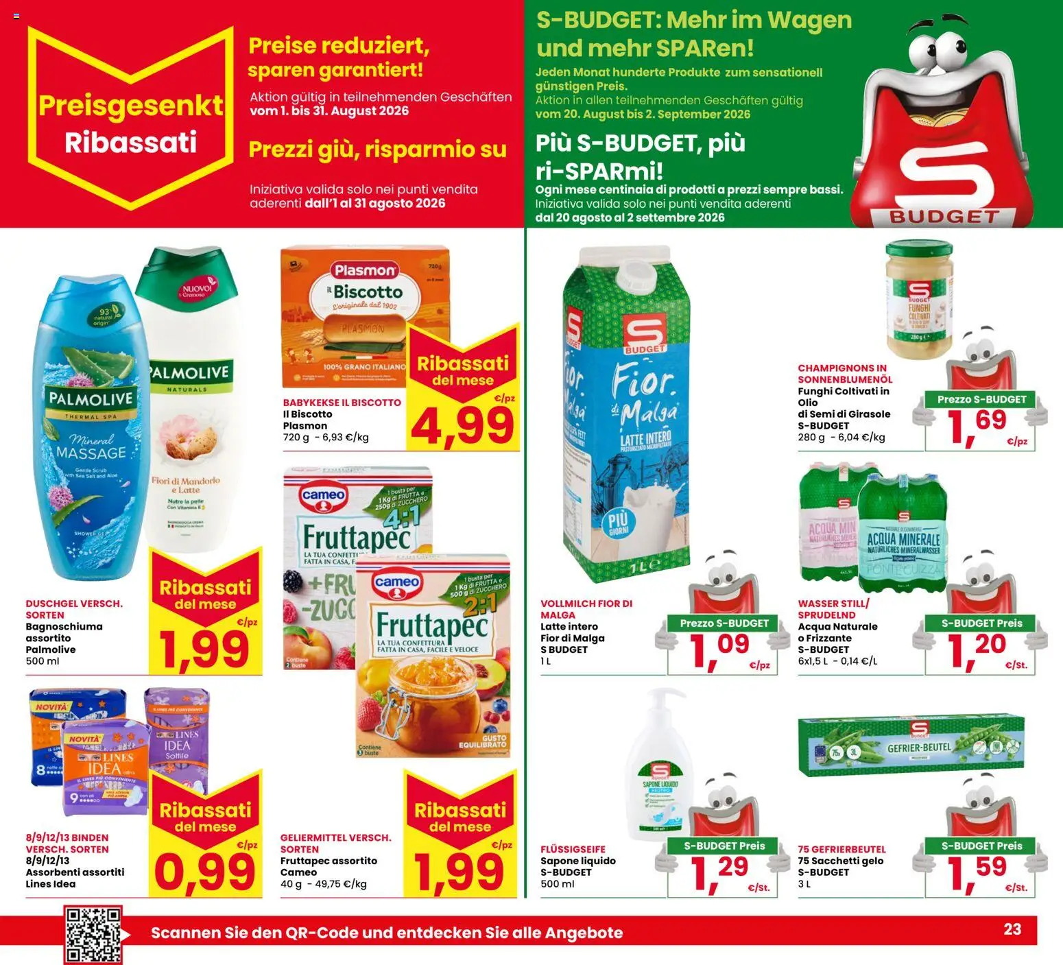Volantino Eurospar del 20/08/2026 | Pagina: 23 | Prodotti: Acqua, Frutta, Zucchero, Acqua naturale