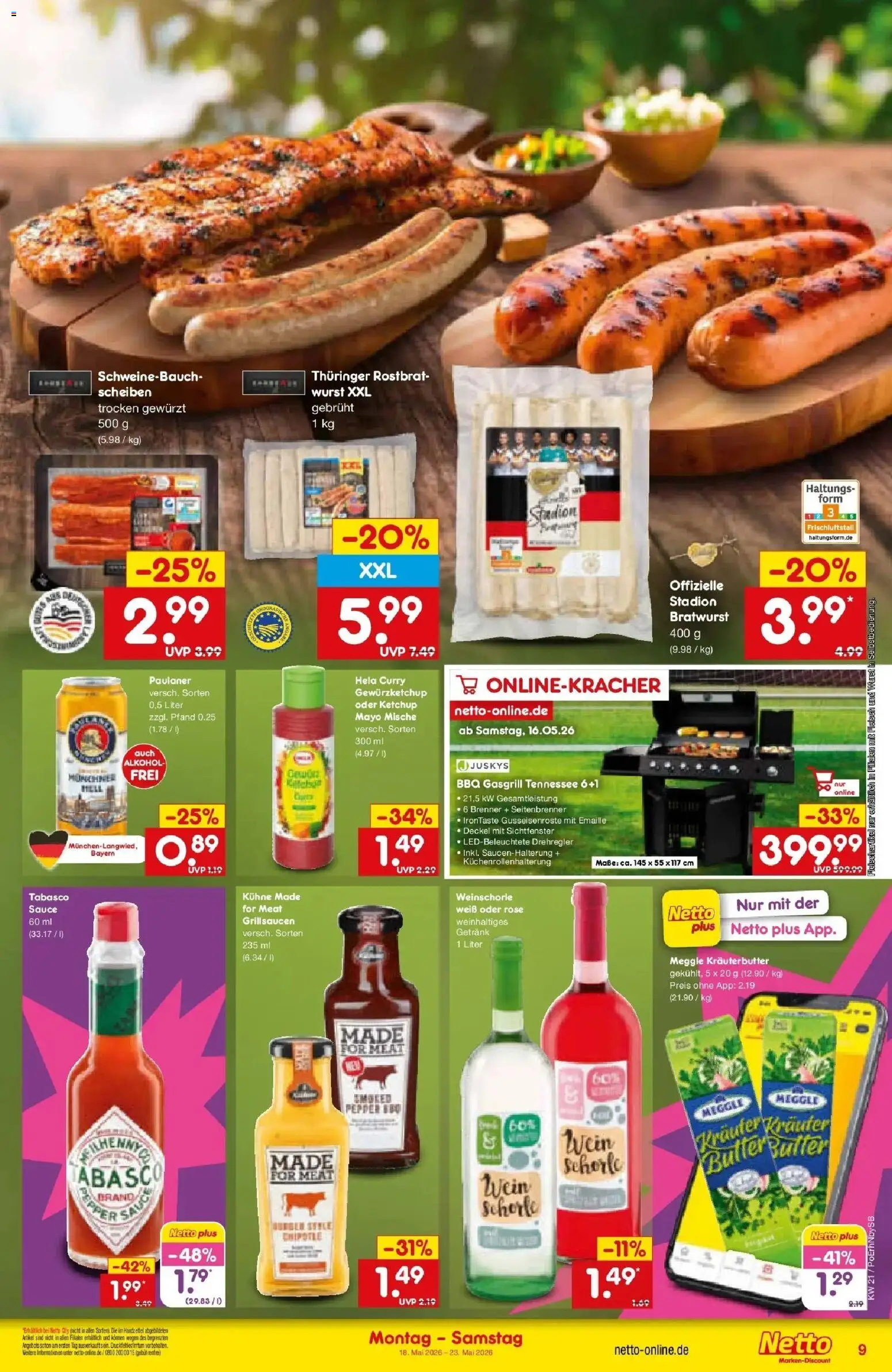 Netto Marken-Discount Prospekt Regensburg	 – gültig ab 17.05.2026 | Seite: 9 | Produkte: Kräuterbutter, Ketchup, Fleisch, Paulaner