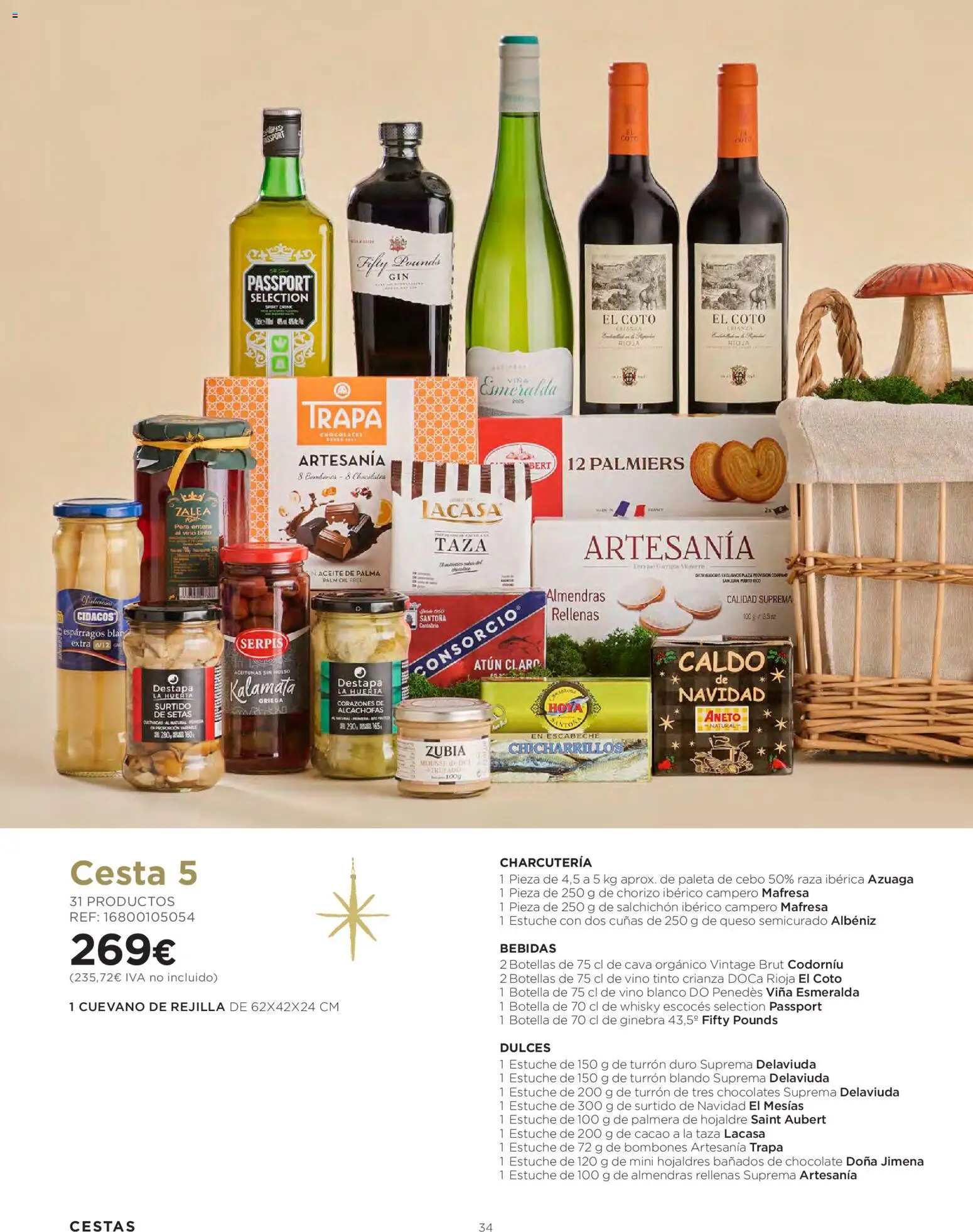 El Corte Inglés Cestas Navidad 2026 │ válido desde el 08/10/2026 | Página: 34 | Productos: Mousse, Queso, Vino, Espárragos