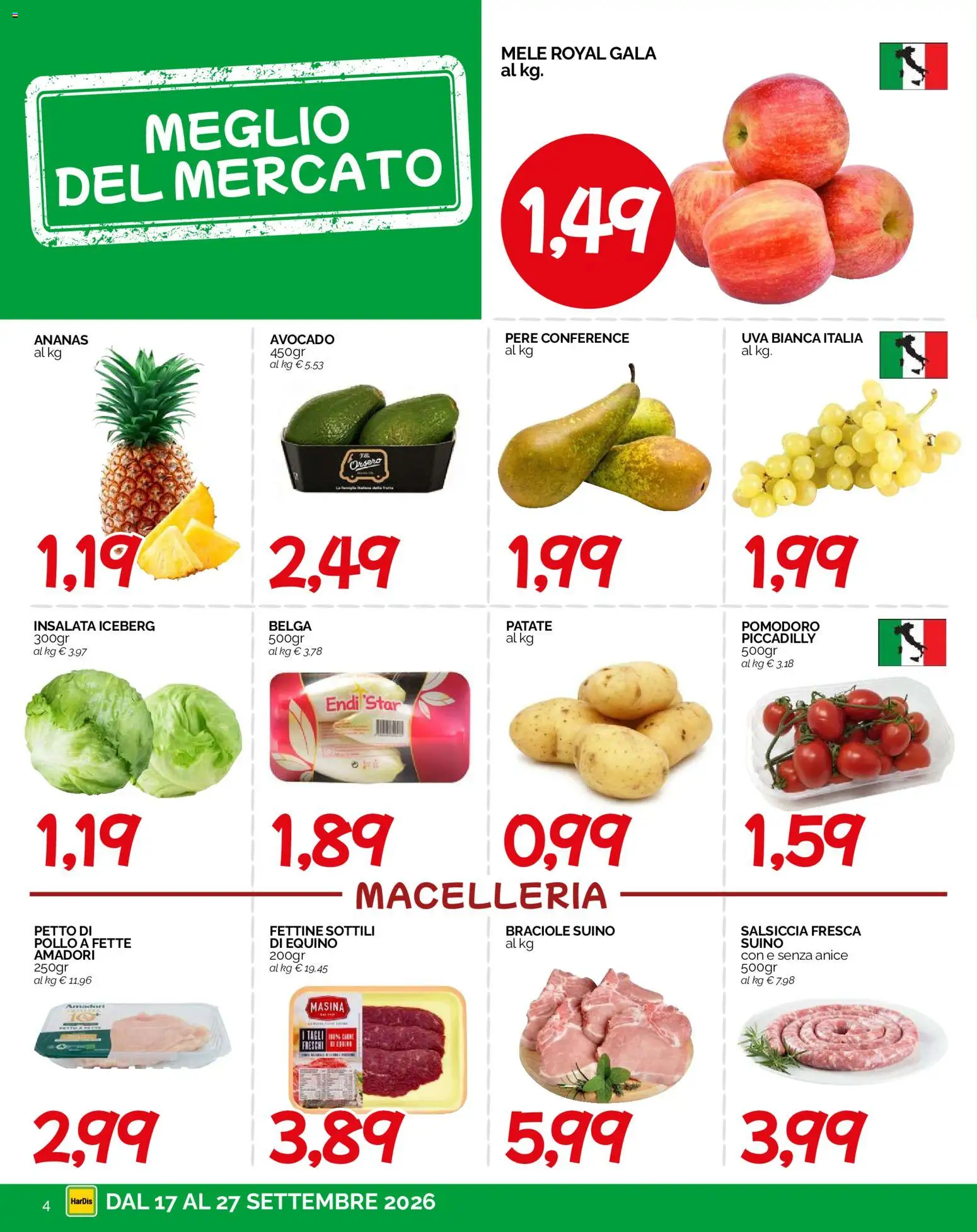 Volantino HarDis del 17/09/2026 | Pagina: 4 | Prodotti: Pollo, Avocado, Pomodoro, Uva