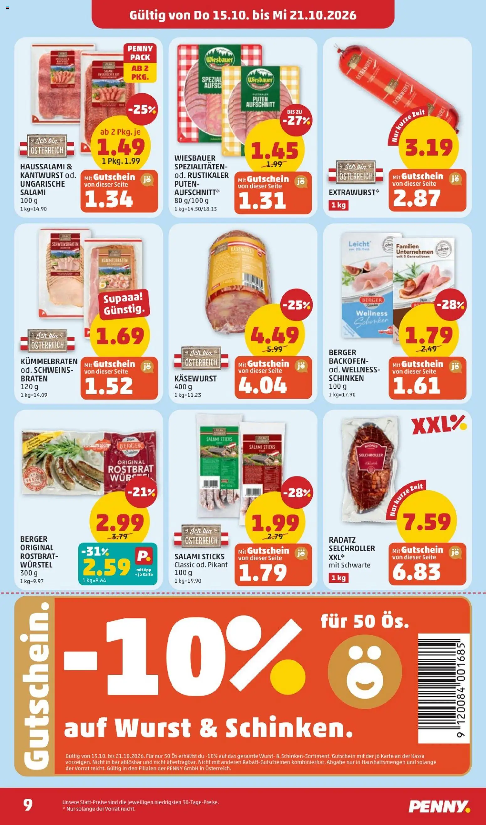 Penny Markt Flugblatt gültig ab 15.10.2026 | Seite: 11 | Produkte: Wurst, Salami, Schinken