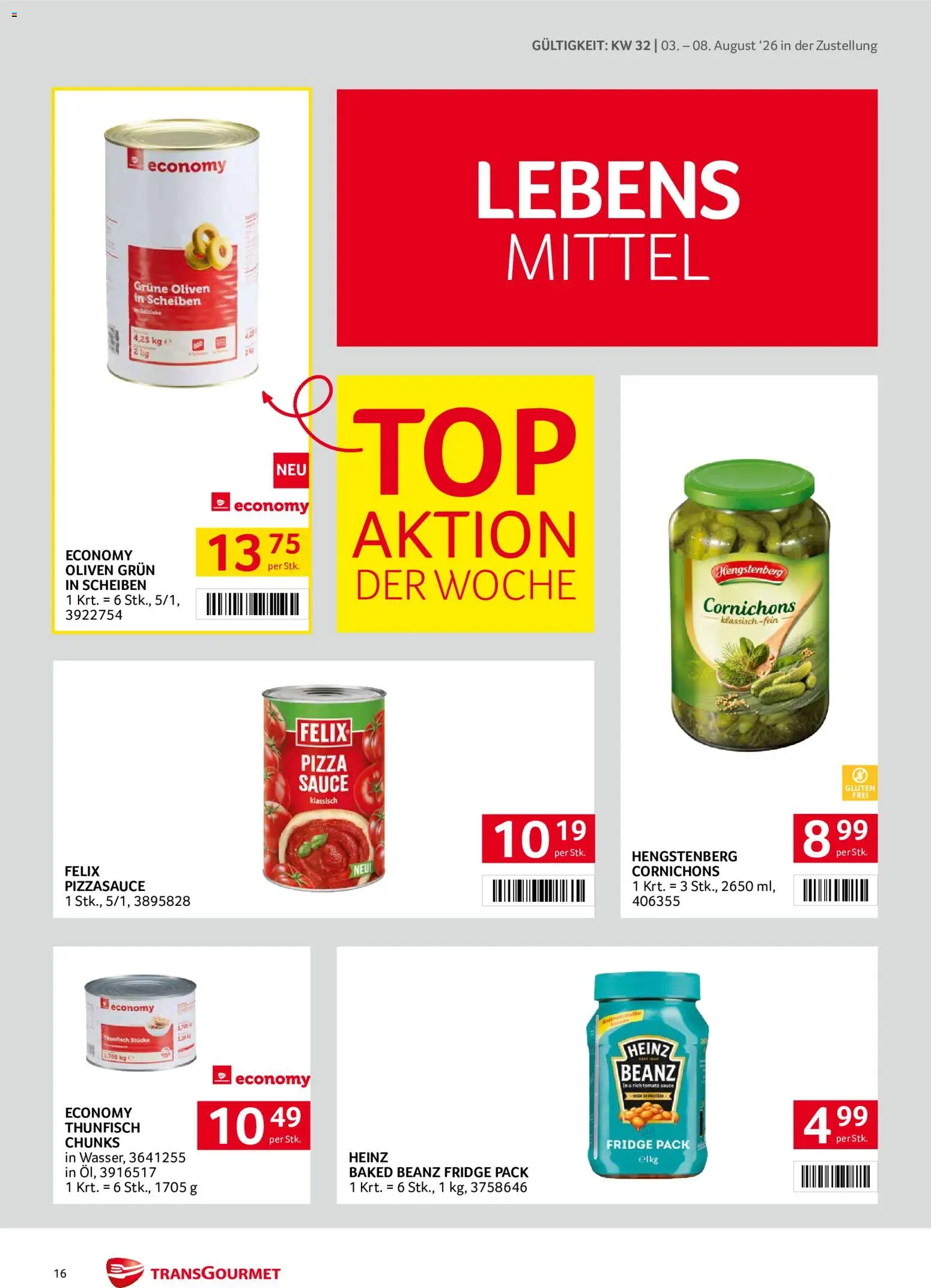 Transgourmet Zustellaktion gültig ab 03.08.2026 | Seite: 16 | Produkte: Szeder, Pizza