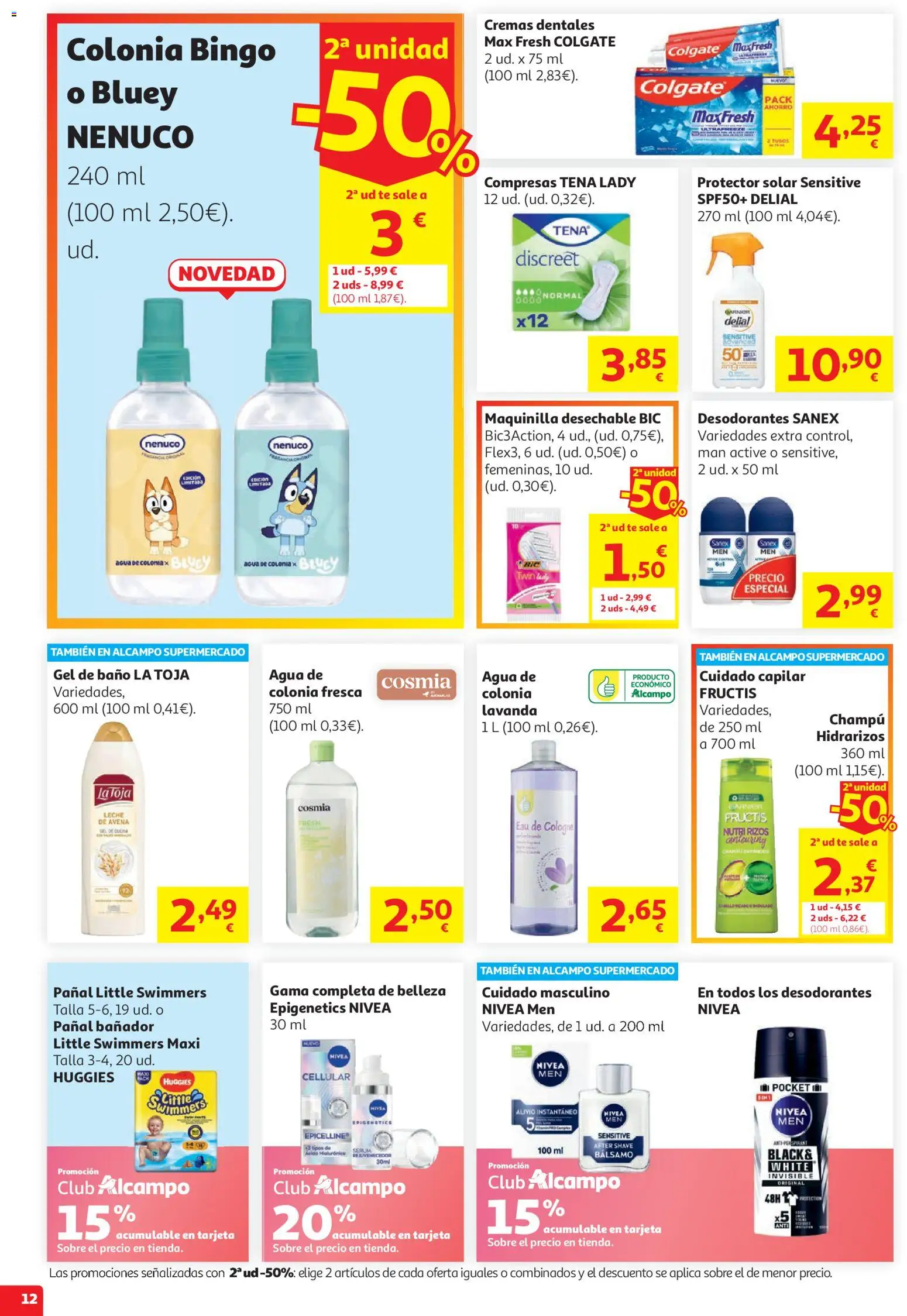 Alcampo HP Unico No Litoral │ válido desde el 29/07/2026 | Página: 12 | Productos: Champú, Sérum, Leche, Baño