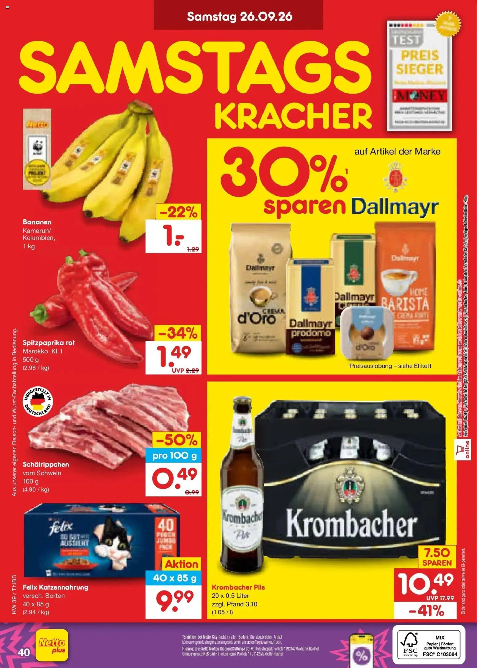 Netto Marken-Discount Prospekt Thiendorf – gültig ab 21.09.2026 | Seite: 56 | Produkte: Bananen, Krombacher, Dallmayr prodomo, Fleisch