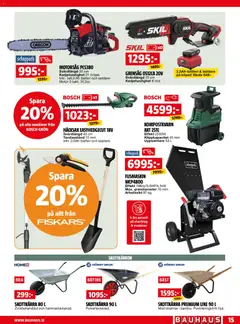 Bauhaus erbjudanden - Förhandsvisning av reklamblad från butik Bauhaus aktuell från 01.05.2026 | Sida: 15 | Produkter: Skottkärra, Häcksax, Batteri, Laddare