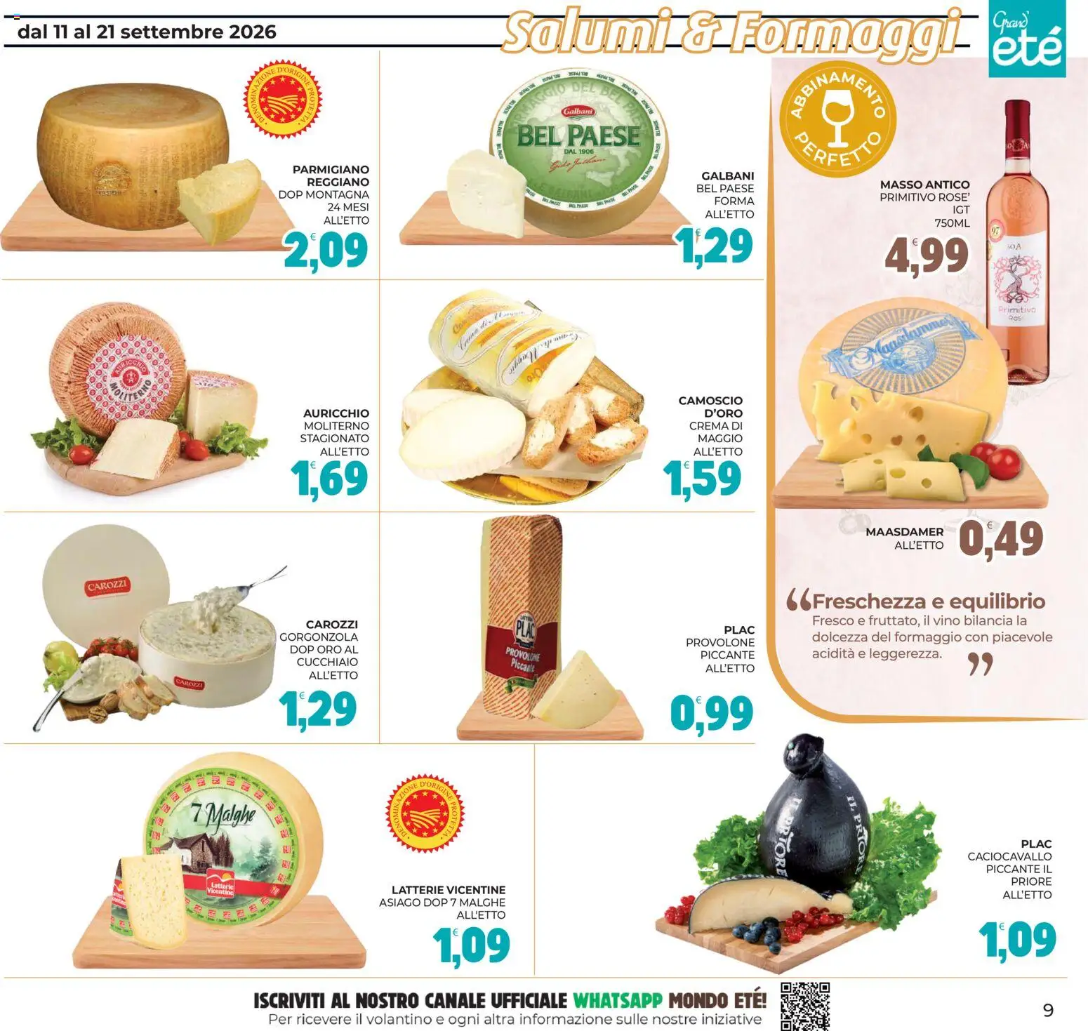 Volantino Eté del 11/09/2026 | Pagina: 9 | Prodotti: Provolone, Dolcezza, Parmigiano reggiano, Bilancia