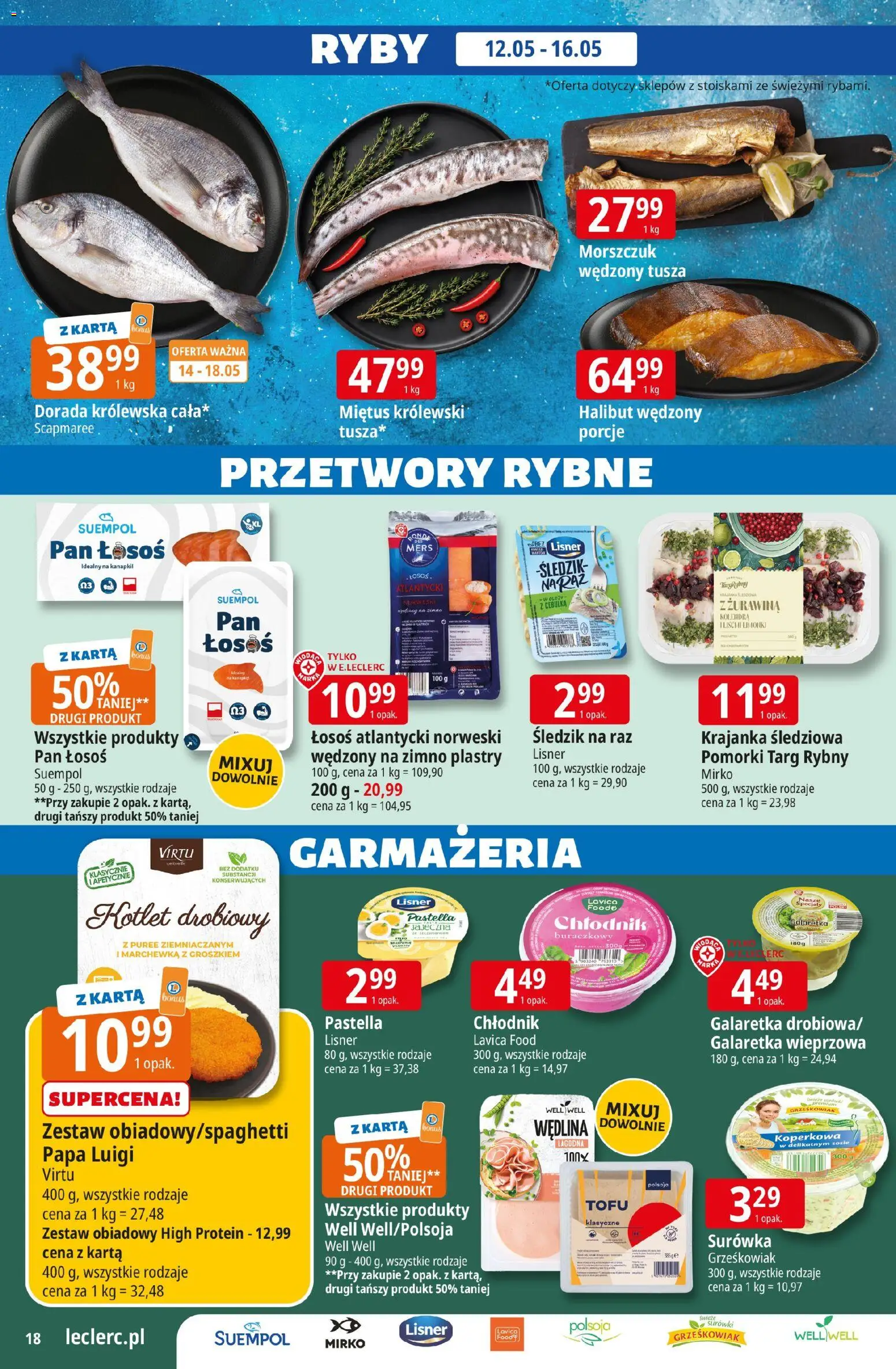 E.Leclerc gazetka - Zamość od 12.05.2026 | Strona: 18 | Produkty: Karta, Galaretka, Halibut, Dorada