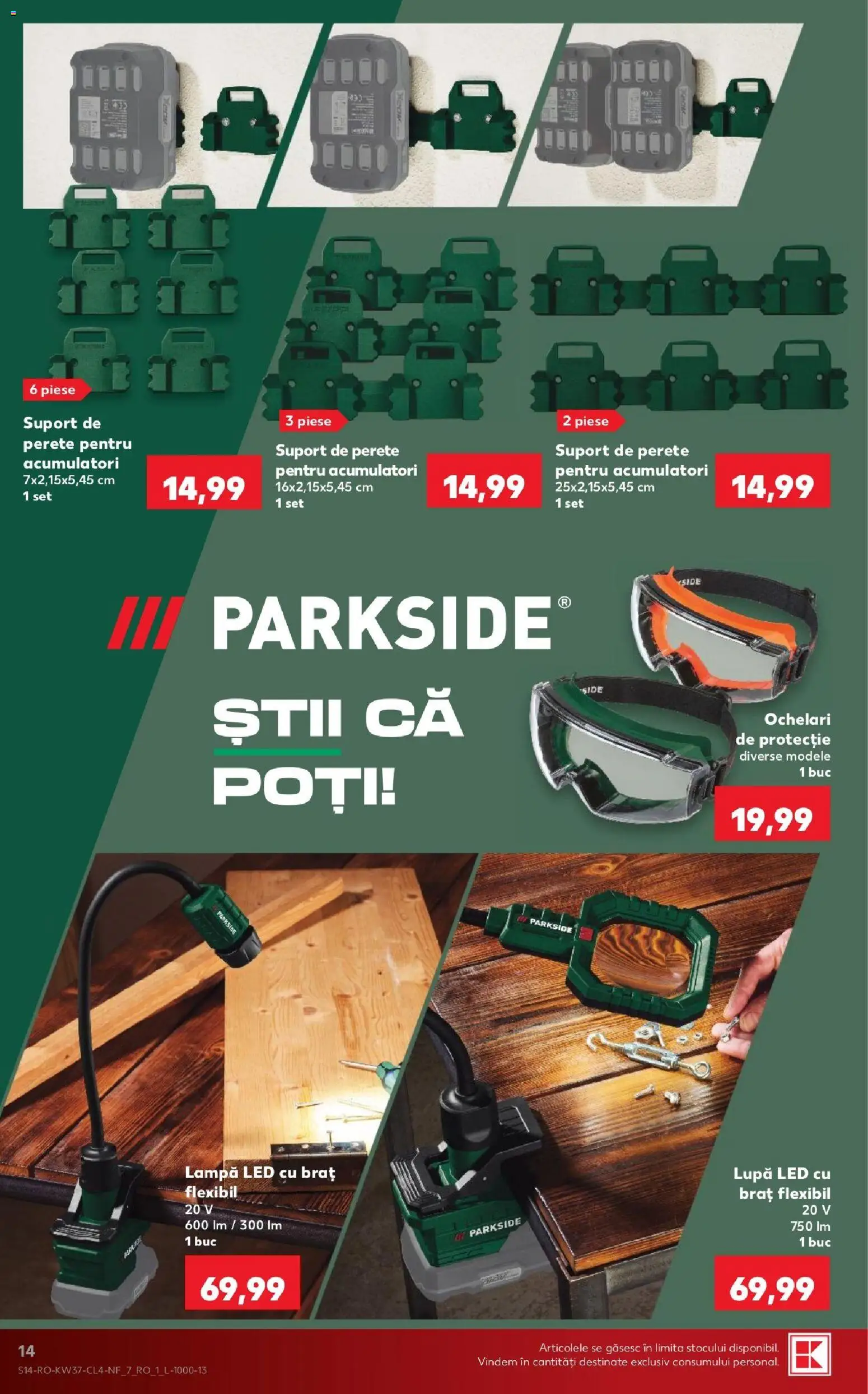 Noul catalog Kaufland – valabil de la 09.09.2026 | Pagină: 14 | Produse: Ochelari, Parkside, Lampa led, Suport
