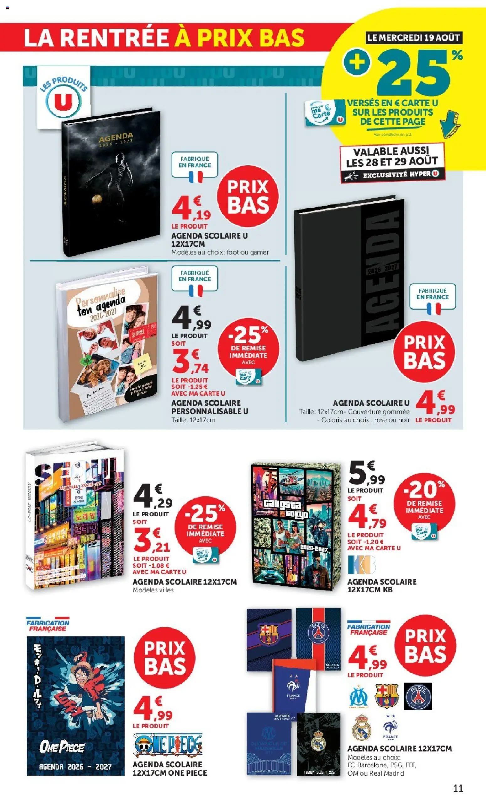 {H1} | Page: 11 | Produits: Couverture, Agenda, Agenda scolaire