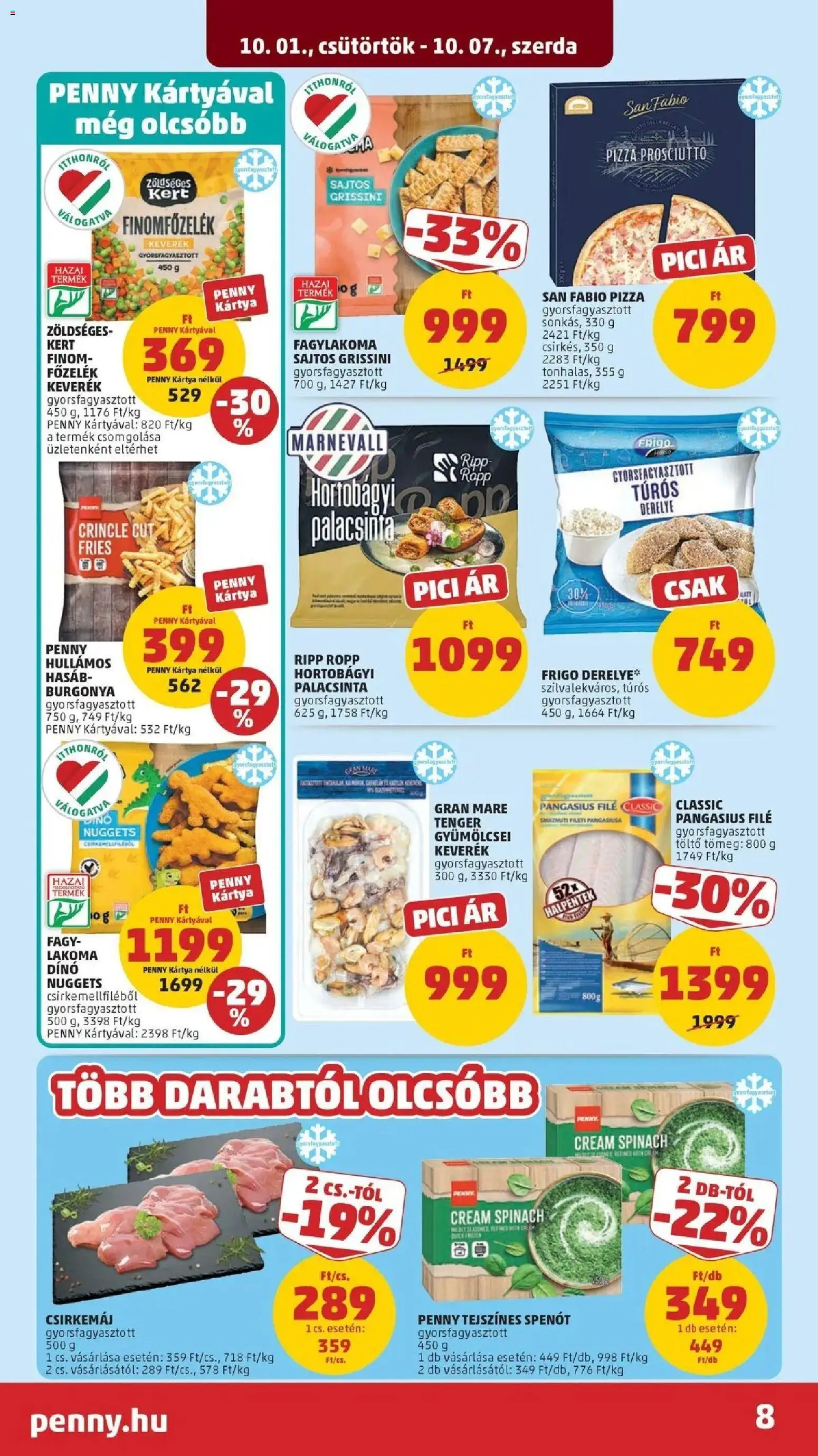 PENNY aktuális akciós újság: 2026.09.30.-tól lapozható | Oldal: 8 | Termékek: San Fabio, Pangasius, Derelye, Spenót