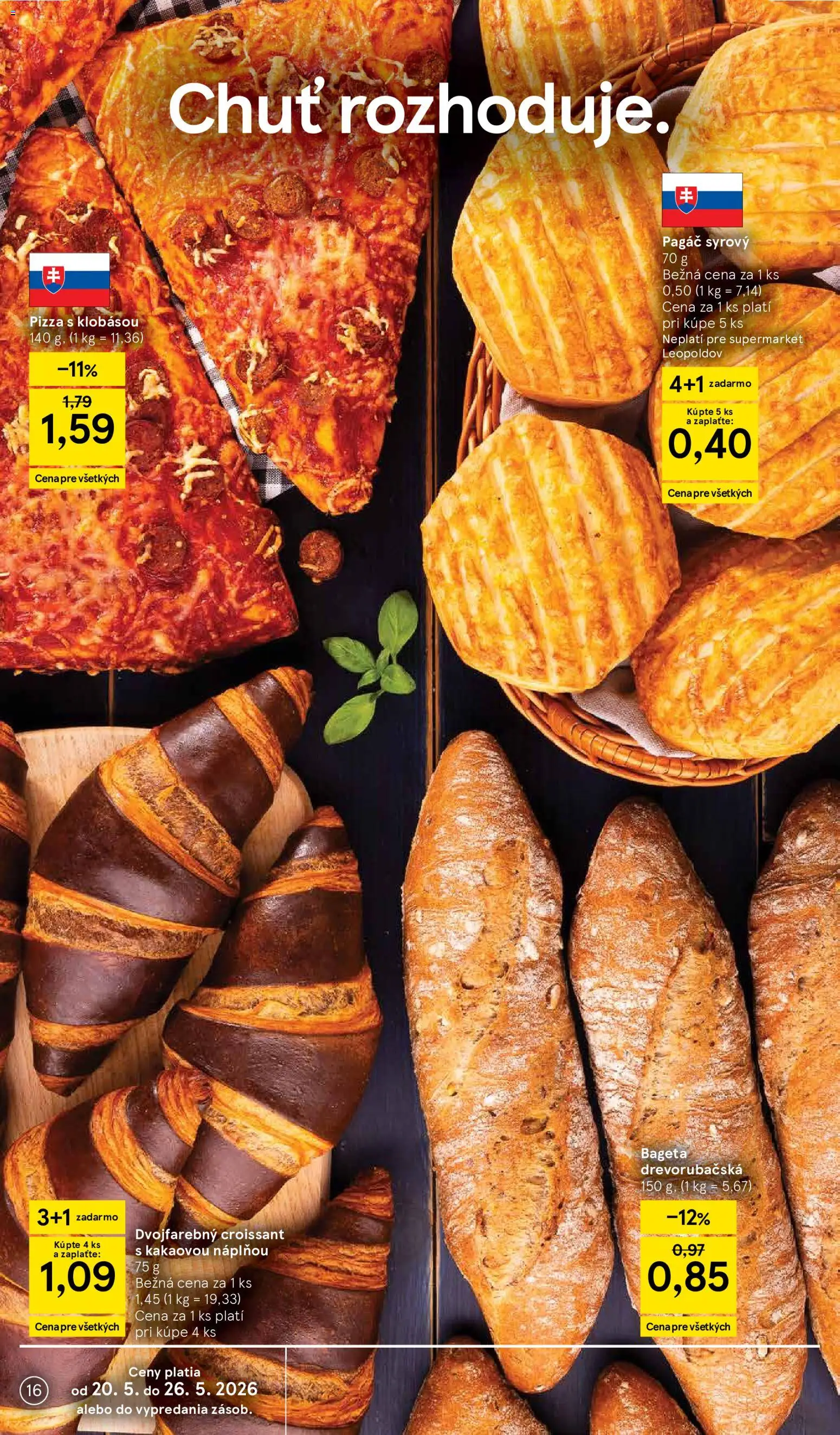 Nové Tesco akcie – leták je platný od 20.05.2026 | Strana: 16 | Produkty: Pizza, Croissant
