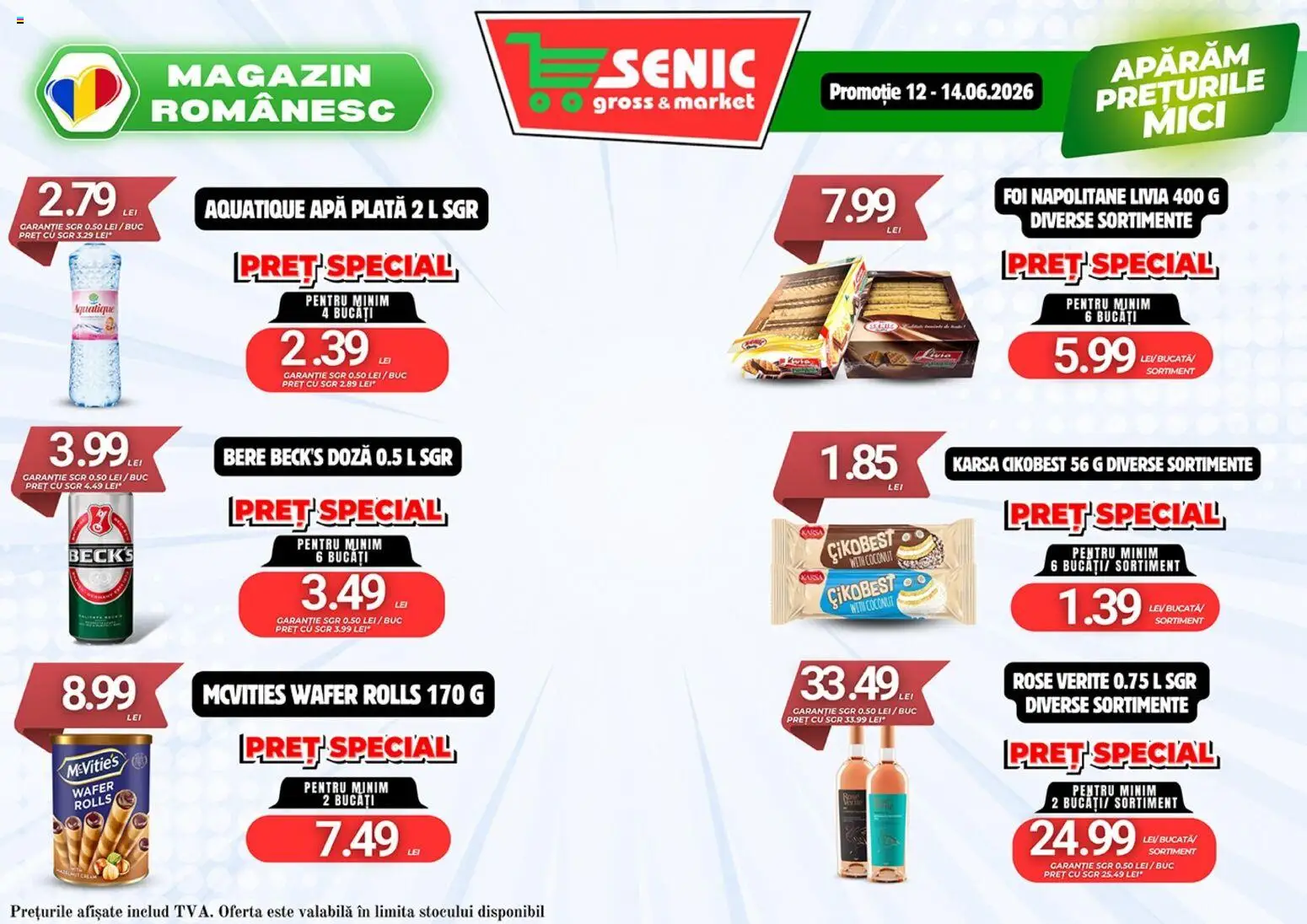 Noul catalog Senic – valabil de la 08.06.2026 | Pagină: 8 | Produse: Mici, Napolitane, Bere, Apă