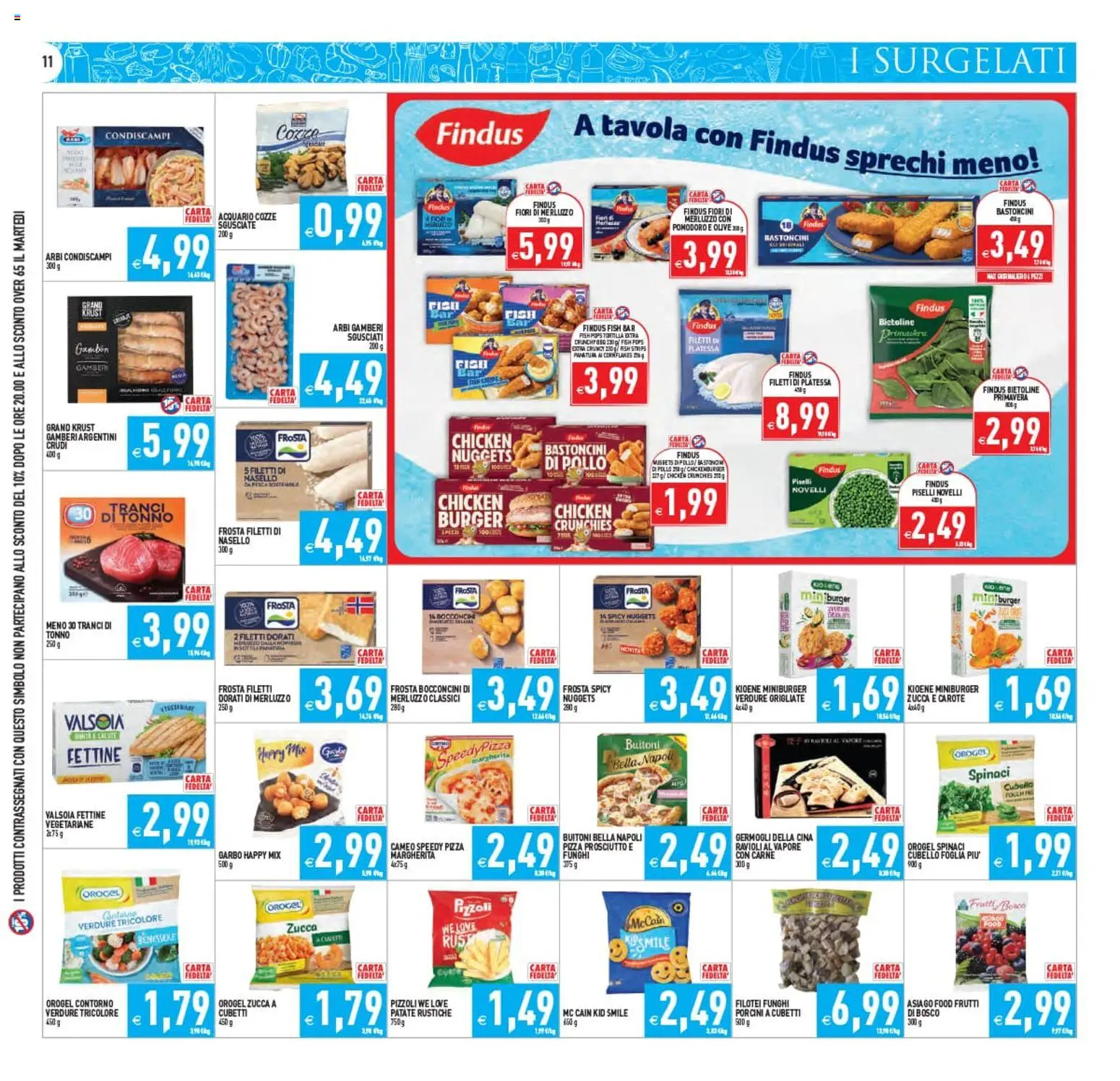 Volantino PIM Supermercati del 10.06.2026 | Pagina: 11 | Prodotti: Pizza, Merluzzo, Gamberi, Carote