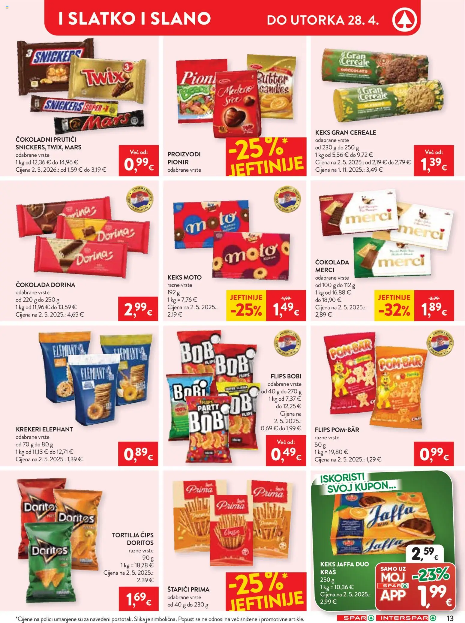 Spar katalog | vrijedi od 22.04.2026 | Stranica: 16 | Proizvodi: Flips, Dorina, Čokolada, Krekeri
