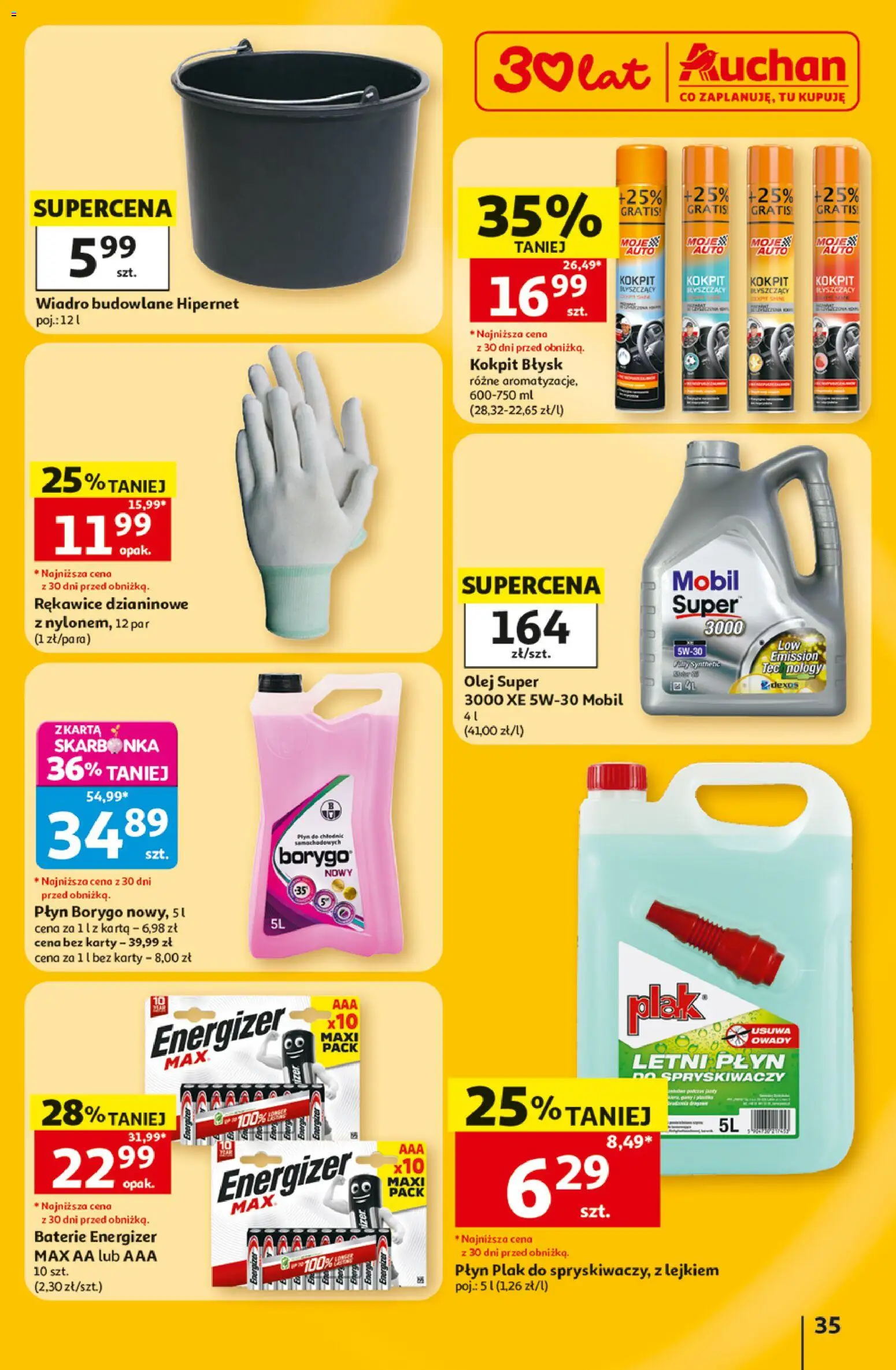 Auchan gazetka - 30 Lat Hipermarket od 02.07.2026 | Strona: 35 | Produkty: Karta, Baterie, Płyn do spryskiwaczy, Olej