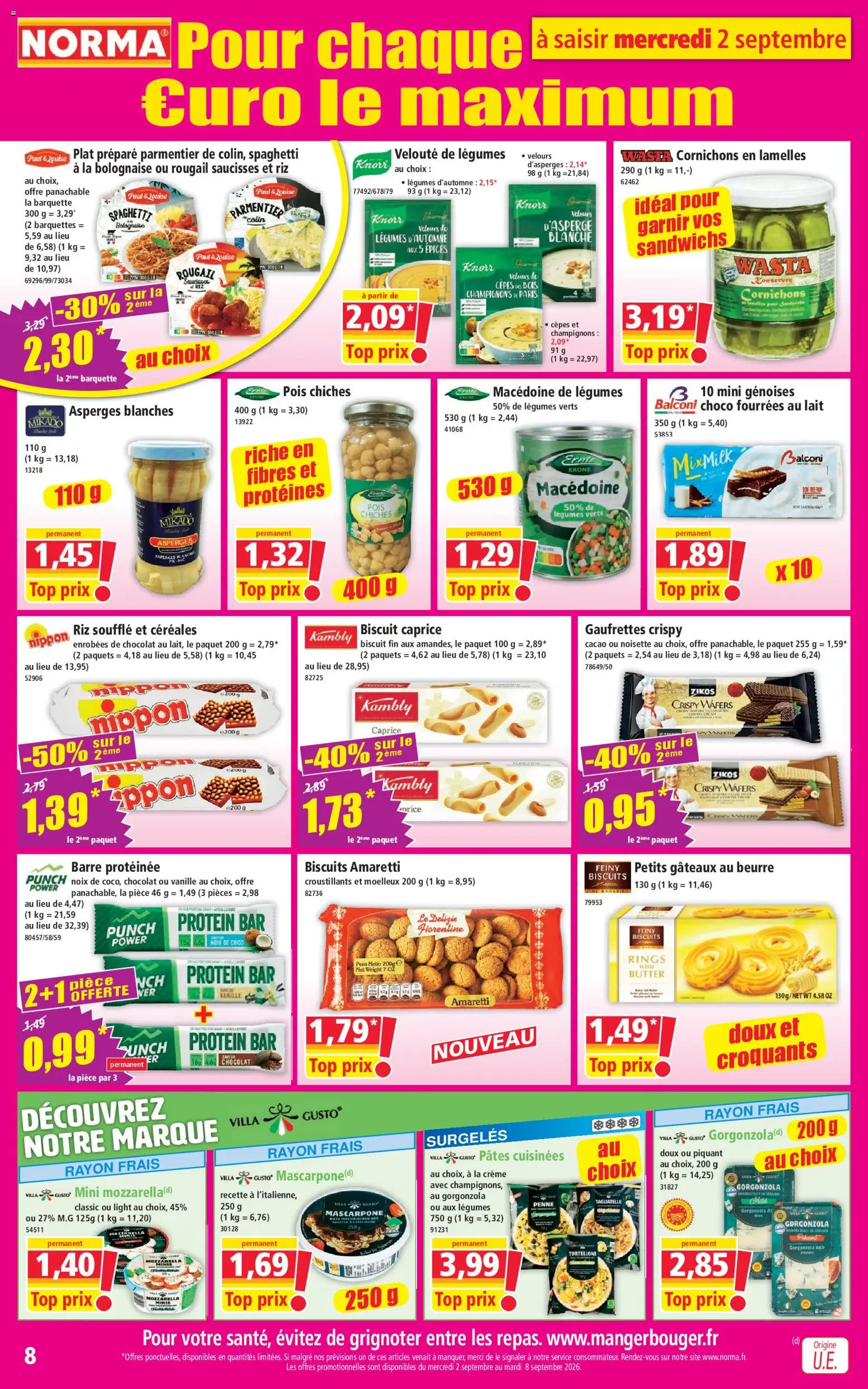 {H1} | Page: 8 | Produits: Noisette, Coco, Saucisses, Crème