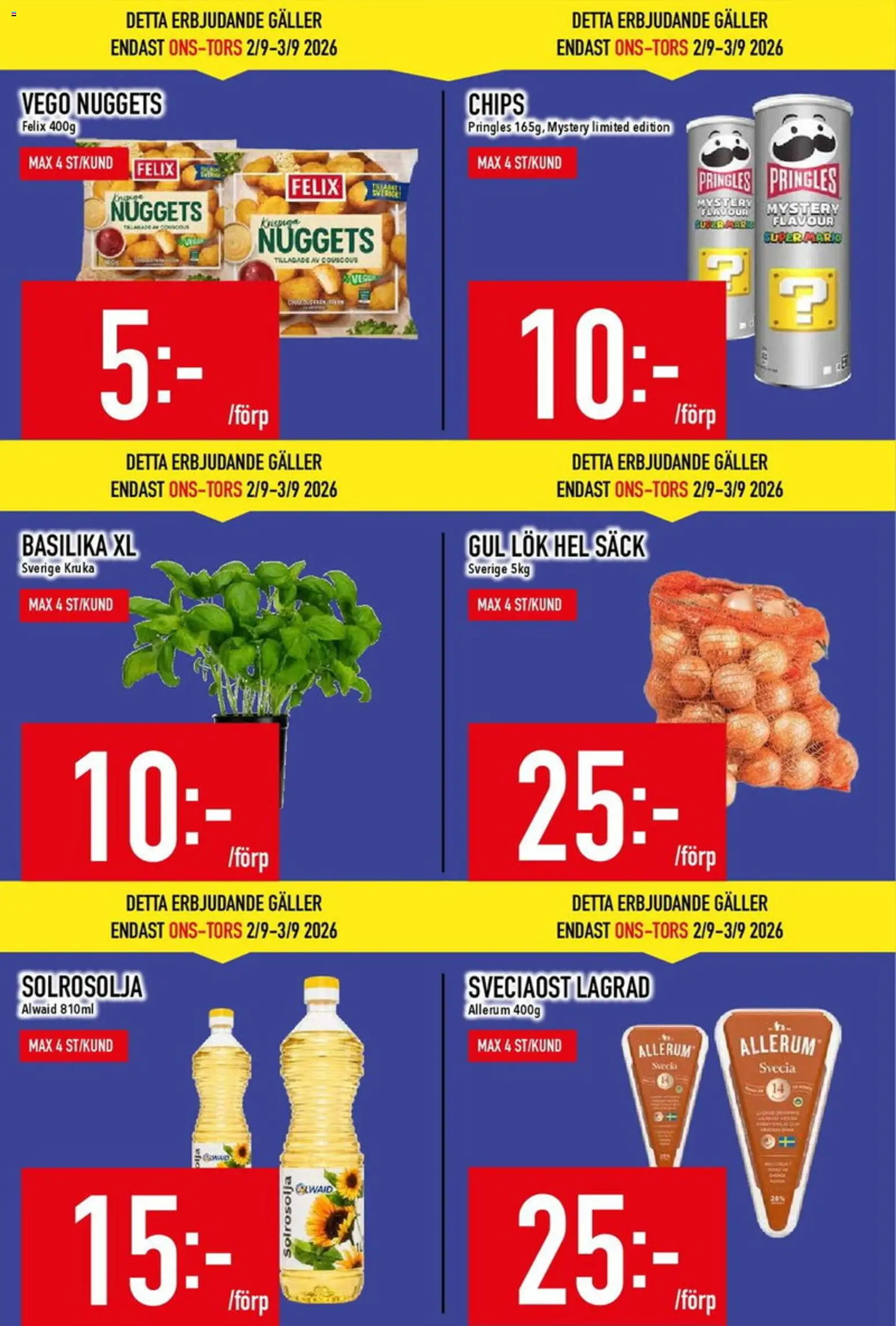 Matdax reklamblad aktuell från 31/08/2026 | Sida: 3 | Produkter: Pringles, Galler, Chips, Gul lök