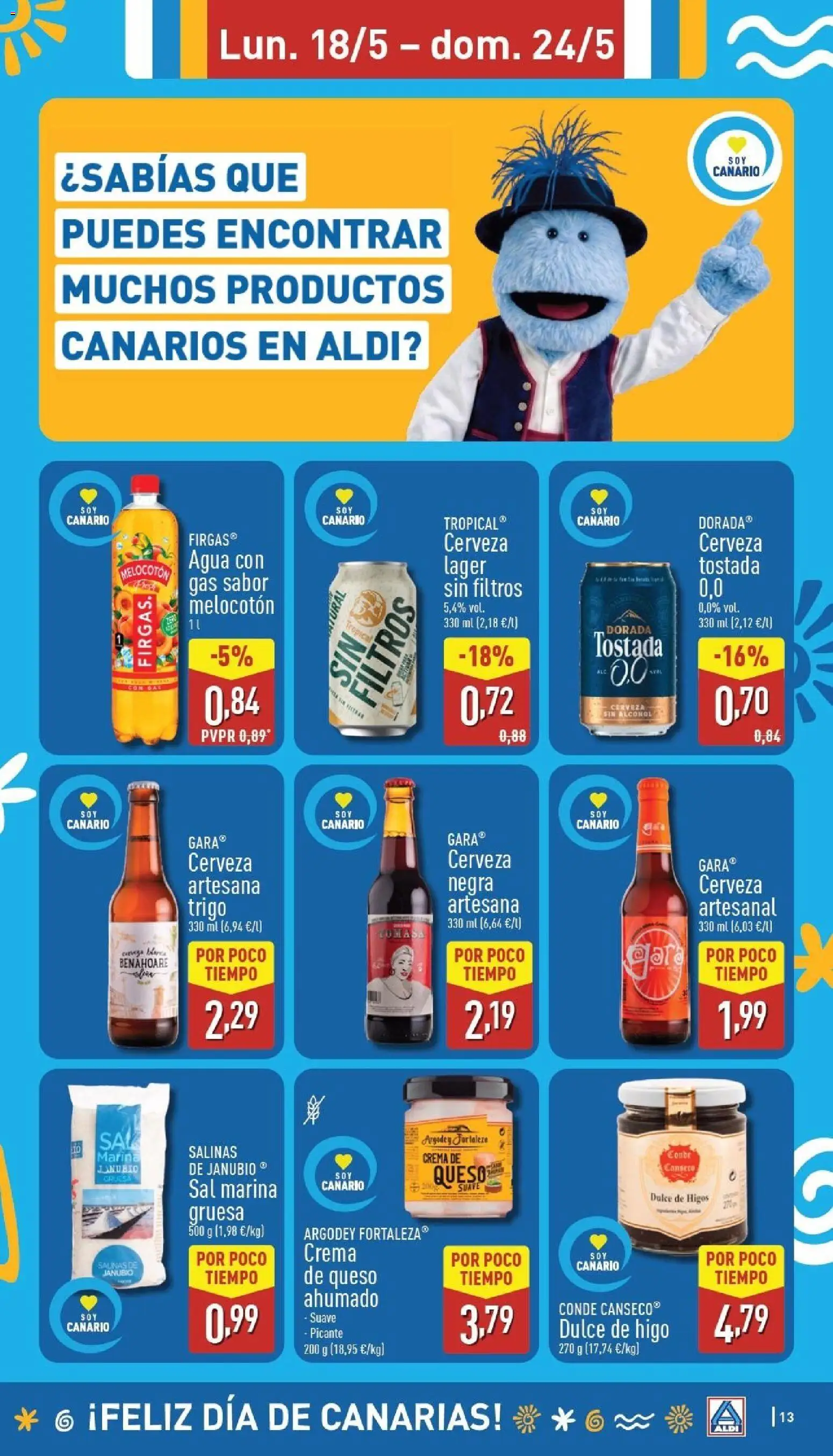 Aldi folleto Canarias │ válido desde el 18.05.2026 | Página: 13 | Productos: Cerveza, Agua con gas, Crema, Σαντιγύ