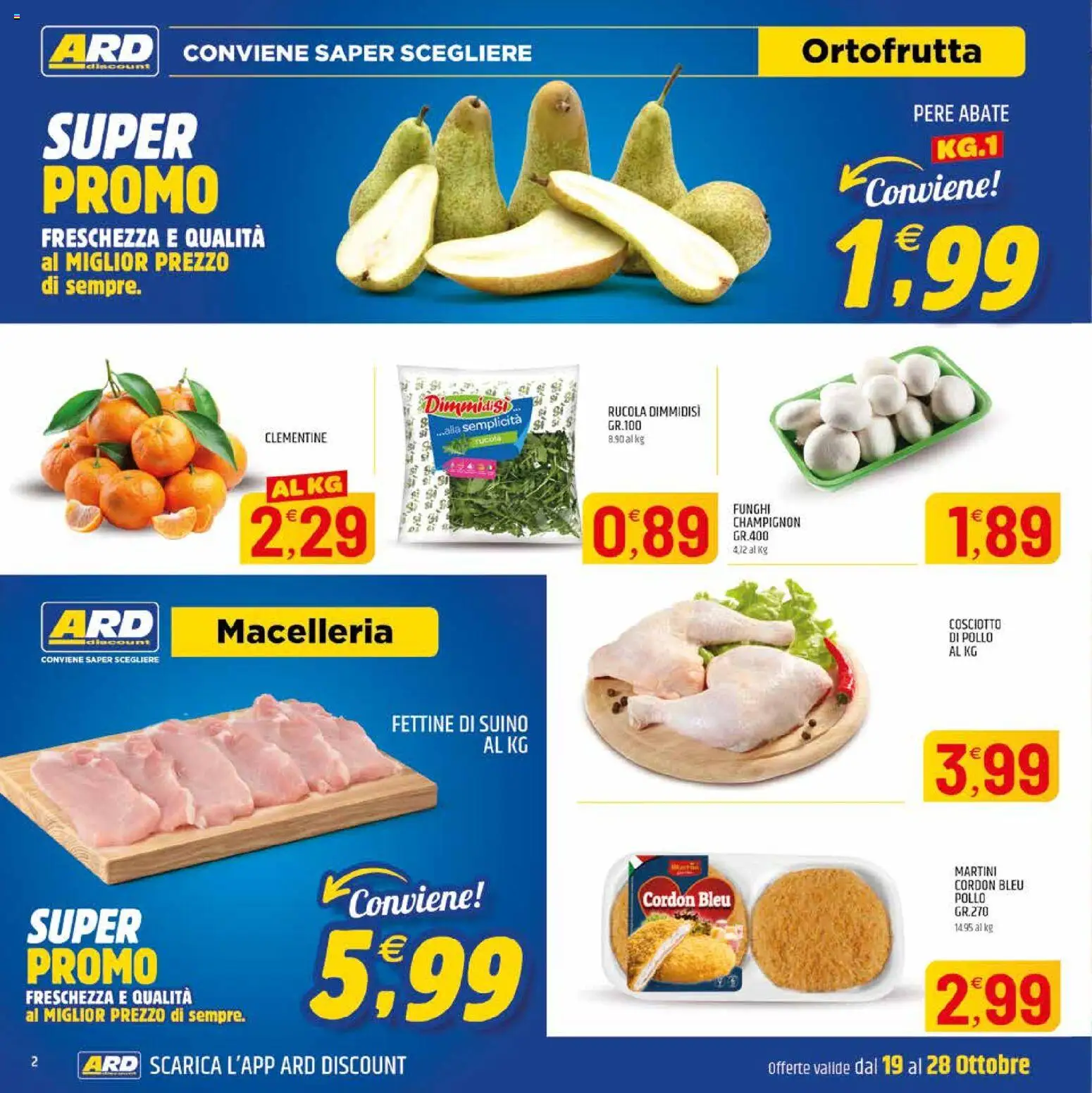 Volantino ARD Discount del 19/10/2026 | Pagina: 2 | Prodotti: Rucola, Pere, Funghi, Martini