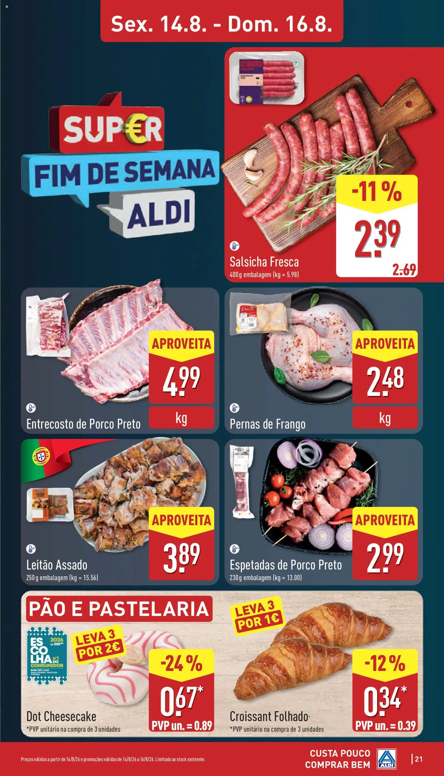 Aldi folheto │ válido de 10/08/2026 | Página: 21 | Produtos: Frango, Padaria, Salsicha, Pão