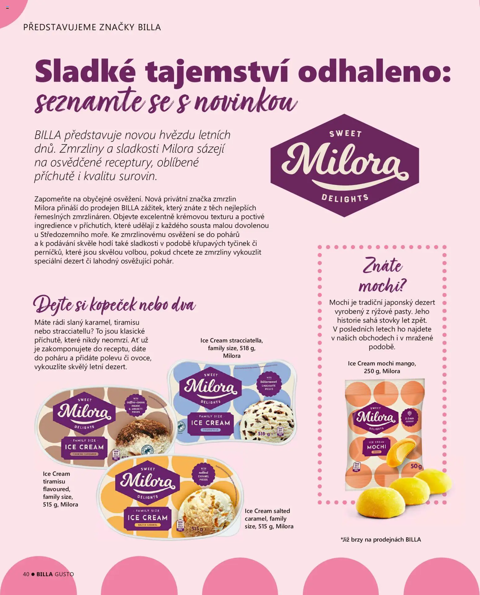 Billa leták - Gusto: Léto 2026 od 01.06.2026 | Strana: 40 | Produkty: Zmrzliny, Tiramisu, Sladkosti