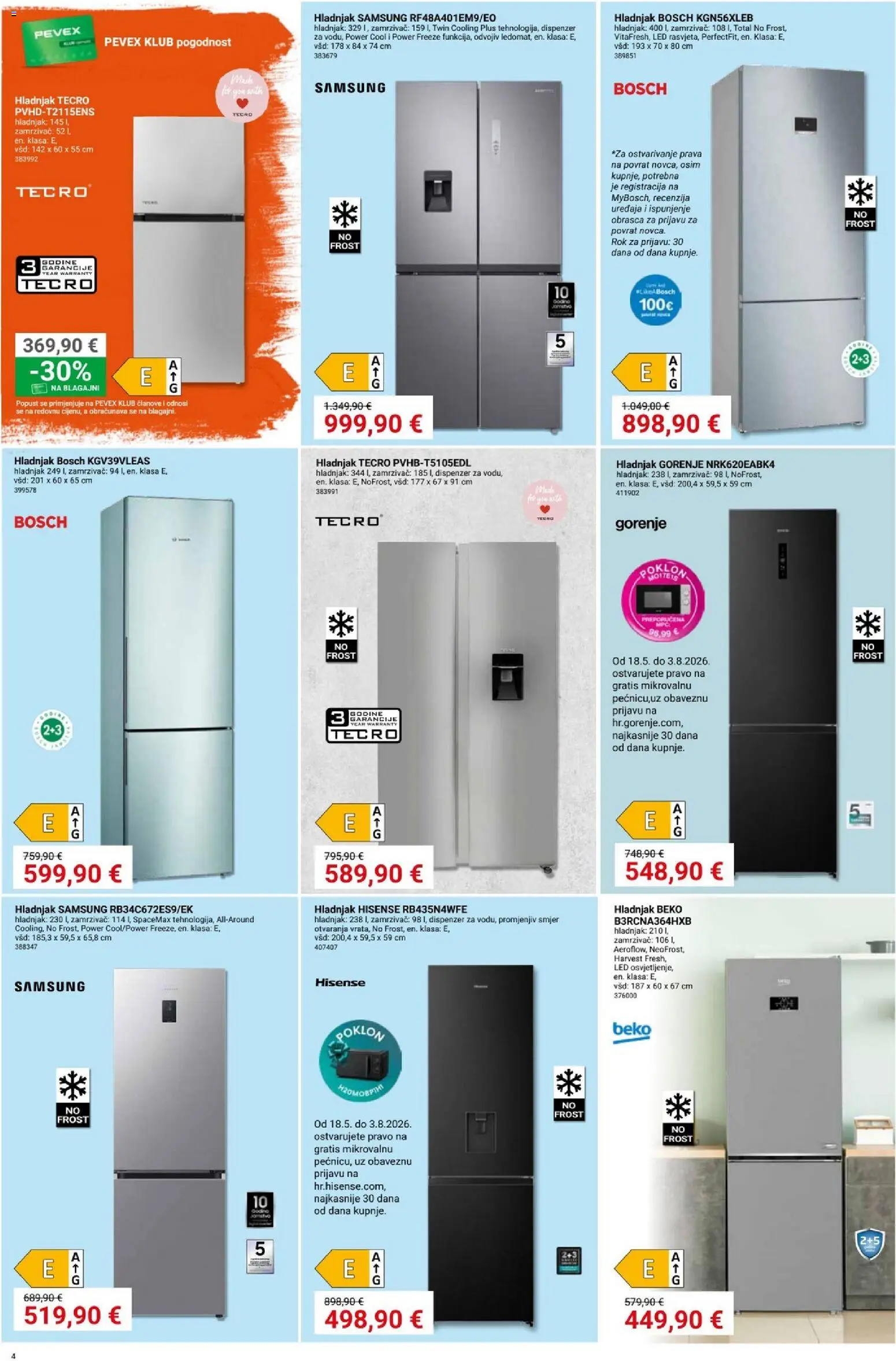 Pevex katalog | vrijedi od 28.05.2026 | Stranica: 4 | Proizvodi: Hladnjak, Zamrzivač