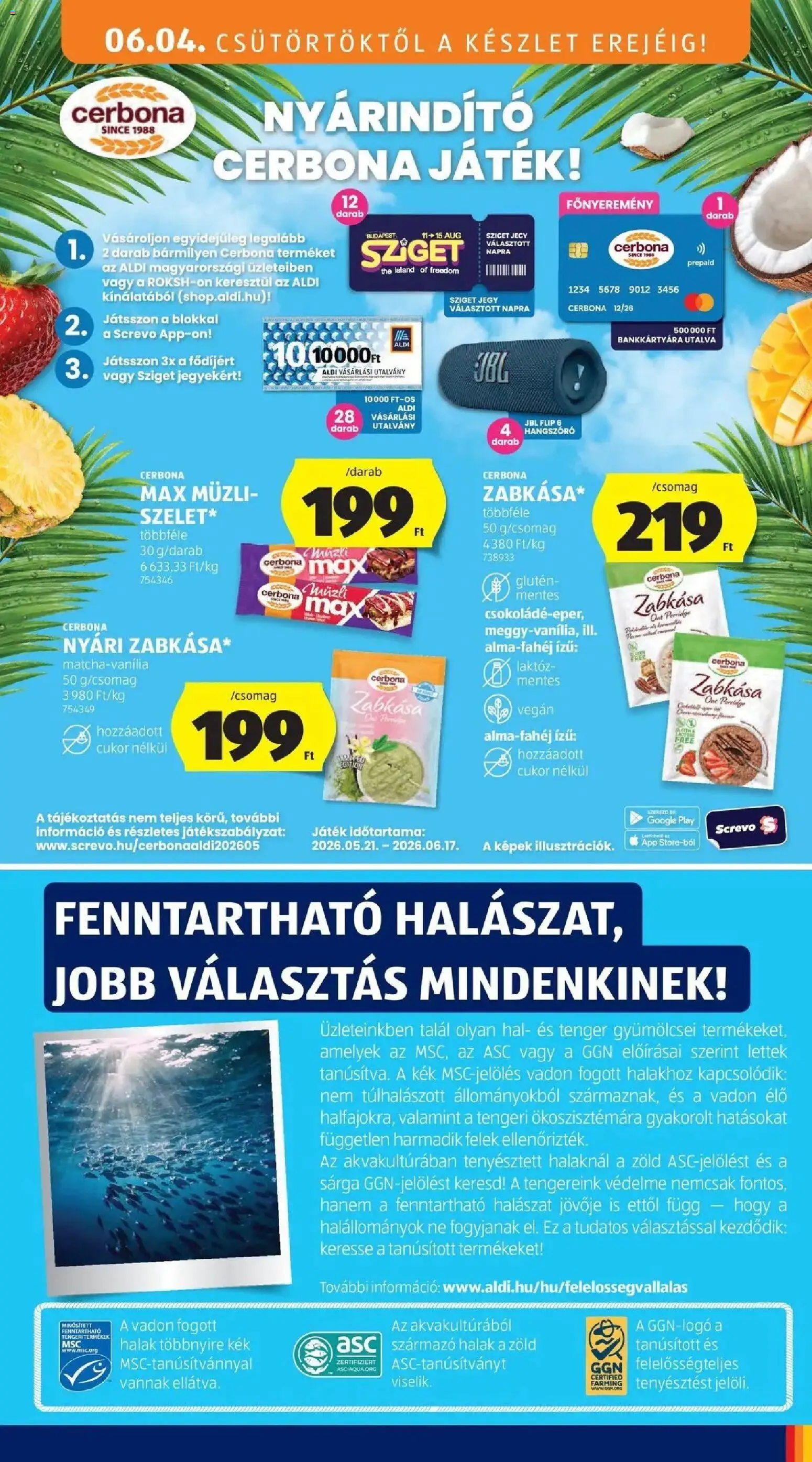 Aldi akciós ujság - amely érvényes a következő dátumtól: 04.06.2026 | Oldal: 17 | Termékek: Halak, Müzli, Hal, Vegán