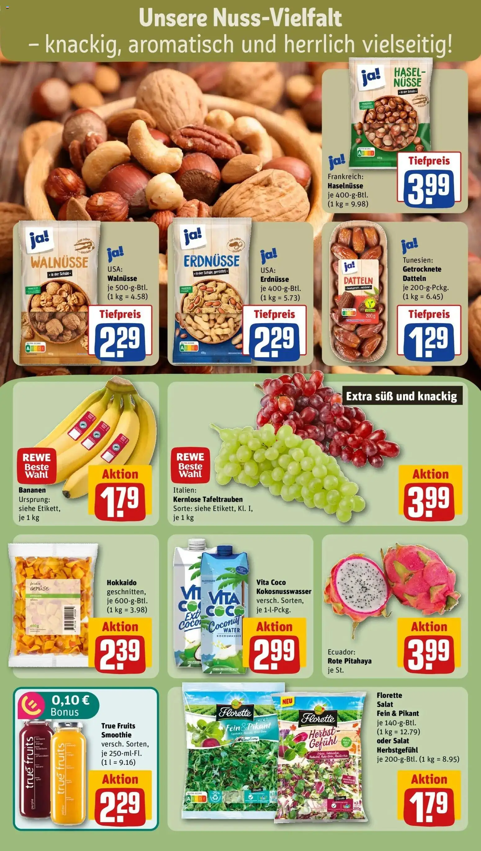 REWE Prospekt ab 26.10.2026 zum Blättern » Angebote | Seite: 6 | Produkte: Erdnüsse, Walnüsse, Bananen, Salat