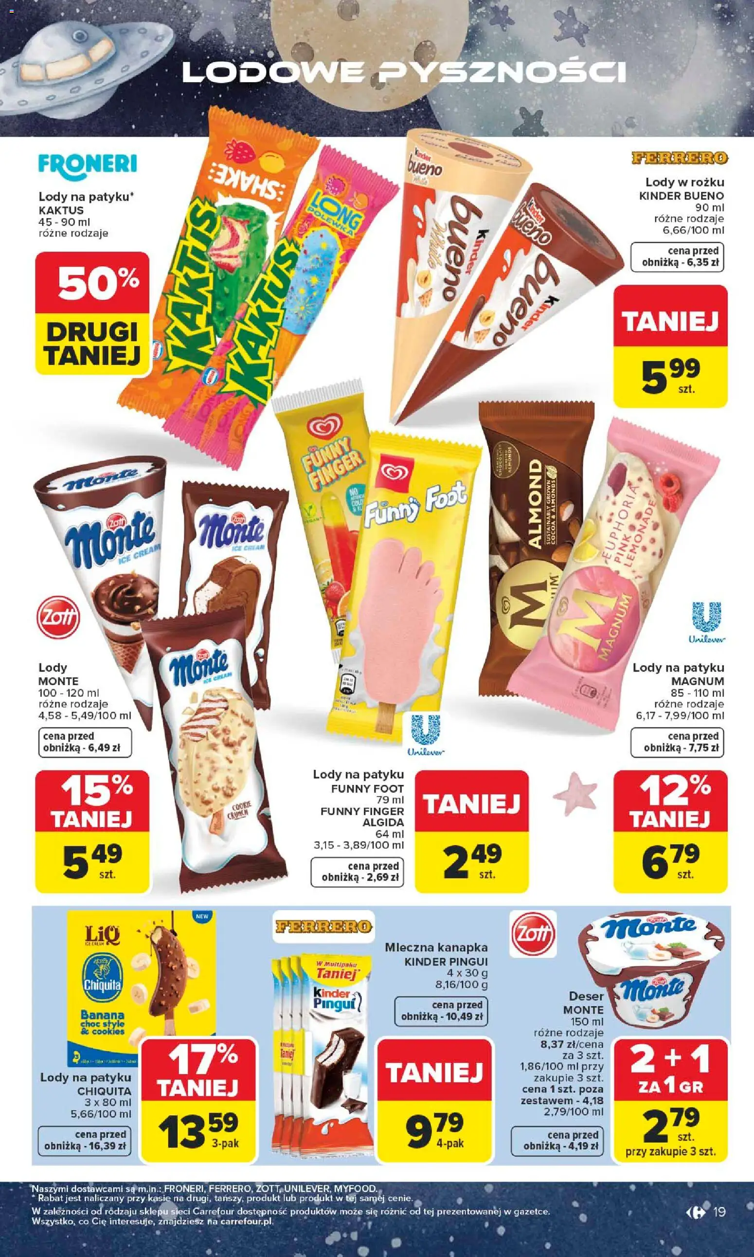Carrefour gazetka - Dzień Dziecka od 18.05.2026 | Strona: 19 | Produkty: Kinder Bueno, Lody na patyku, Lody