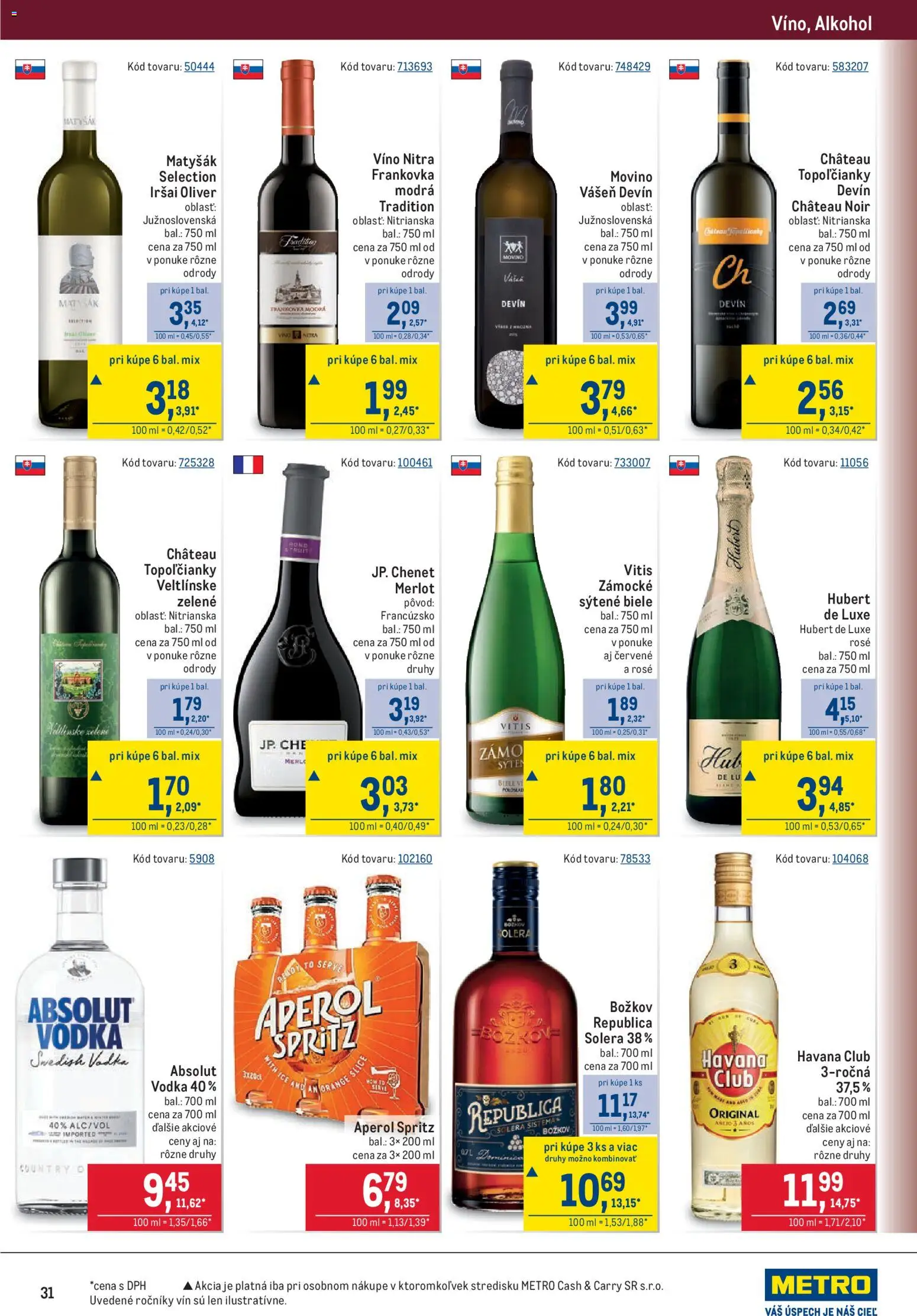 Nové Metro akcie – leták je platný od 03.06.2026 | Strana: 31 | Produkty: Víno, Božkov, Alkohol, Aperol