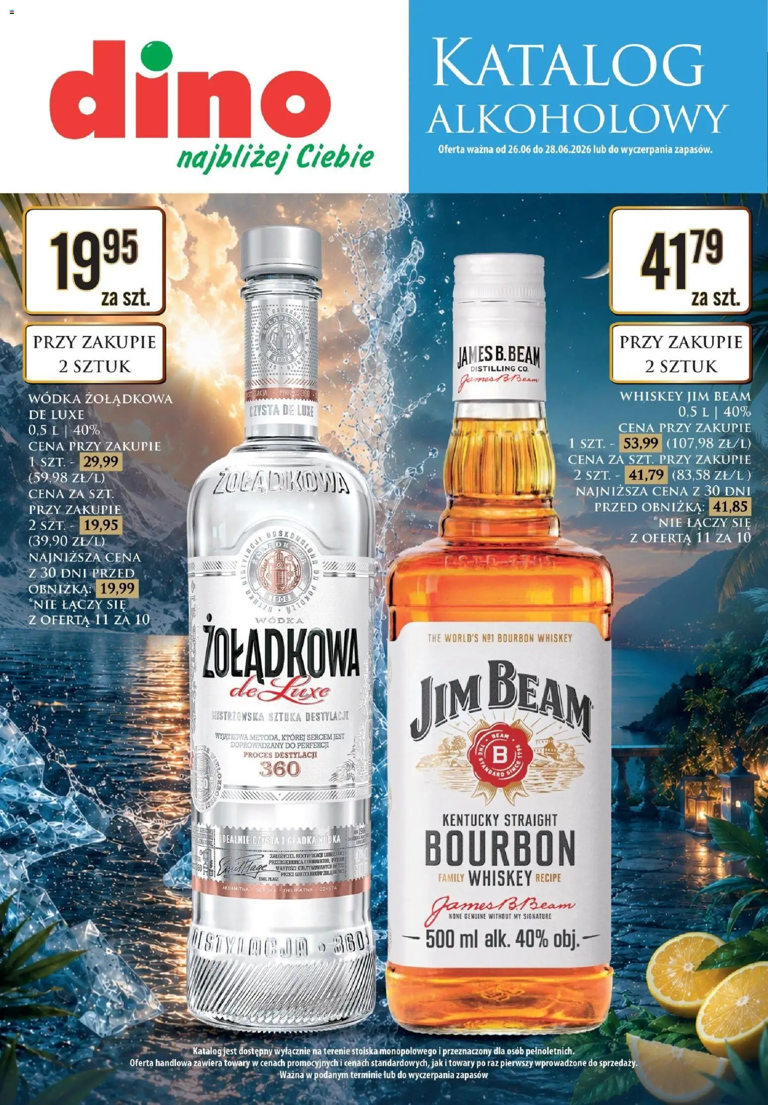 Dino gazetka alkoholowa od 26.06.2026 | Strona: 1 | Produkty: Bourbon, Jim Beam, Wódka