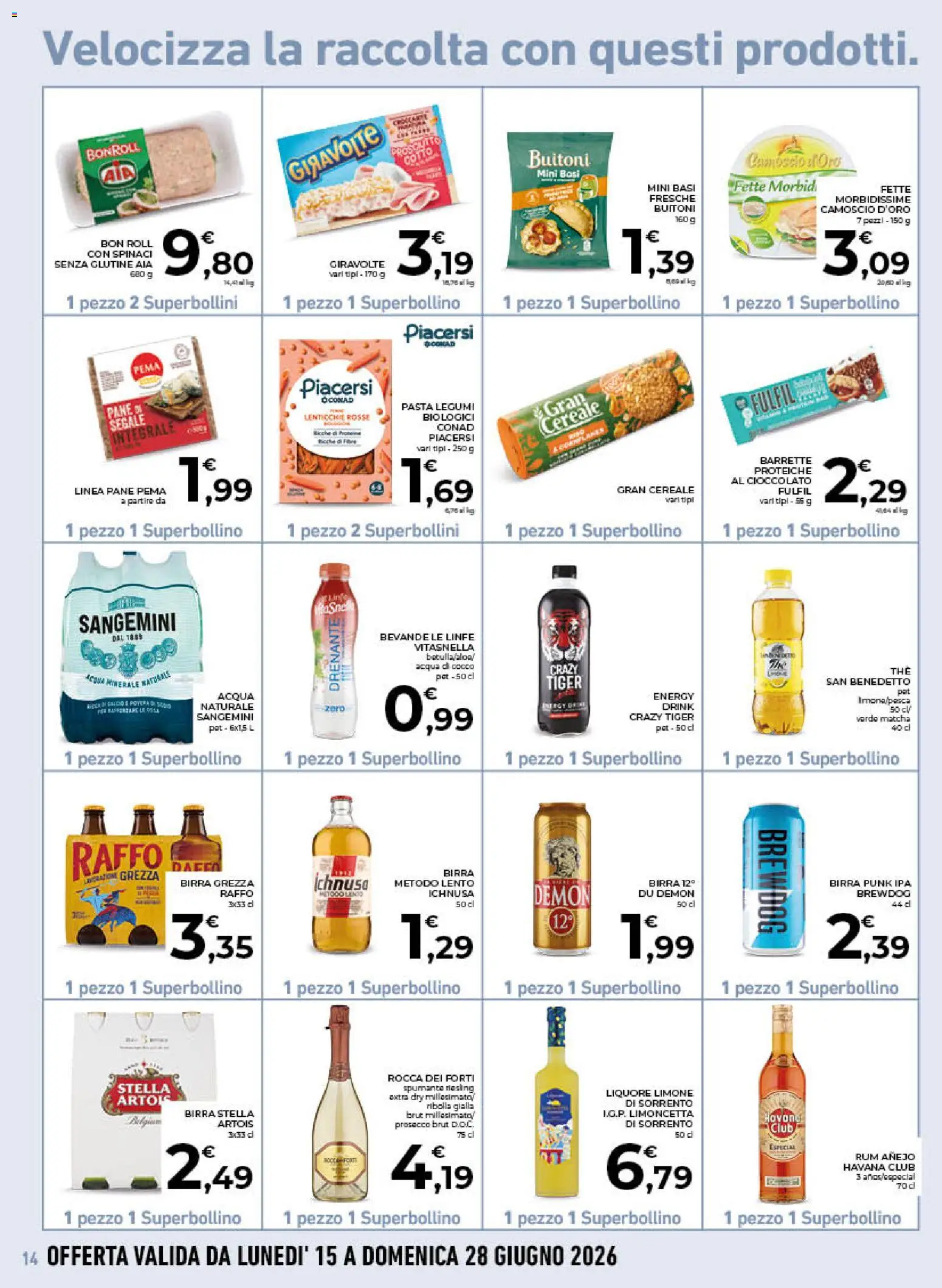 Volantino Conad del 17.06.2026 | Pagina: 14 | Prodotti: Pane, Cioccolato, Acqua, Cocco