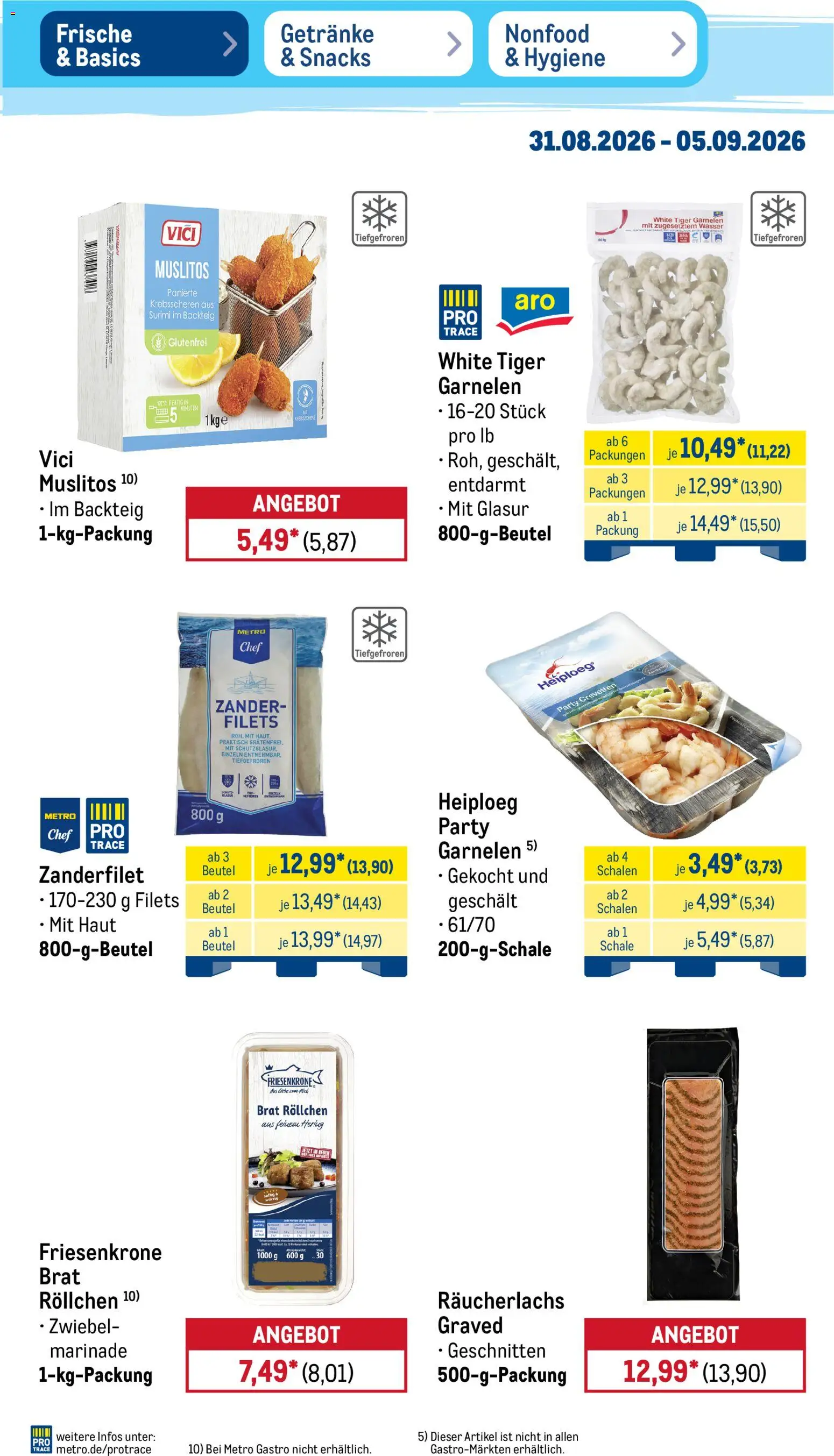 Metro Prospekt – gültig ab 31.08.2026 | Seite: 7 | Produkte: Garnelen, Räucherlachs, Wasser, Tiger garnelen