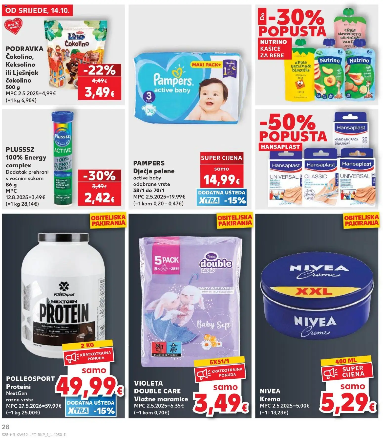 Kaufland katalog | vrijedi od 14.10.2026 | Stranica: 28 | Proizvodi: Protein, Pelene, Podravka, Kašice