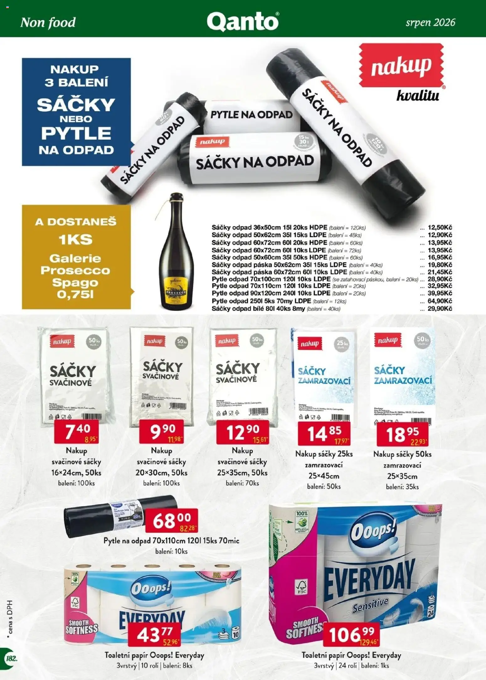 Astur & Qanto leták - Velkoobchod 08/2026 od 01.08.2026 | Strana: 183 | Produkty: Prosecco, Toaletní papír, Svačinové sáčky, Pytle na odpad