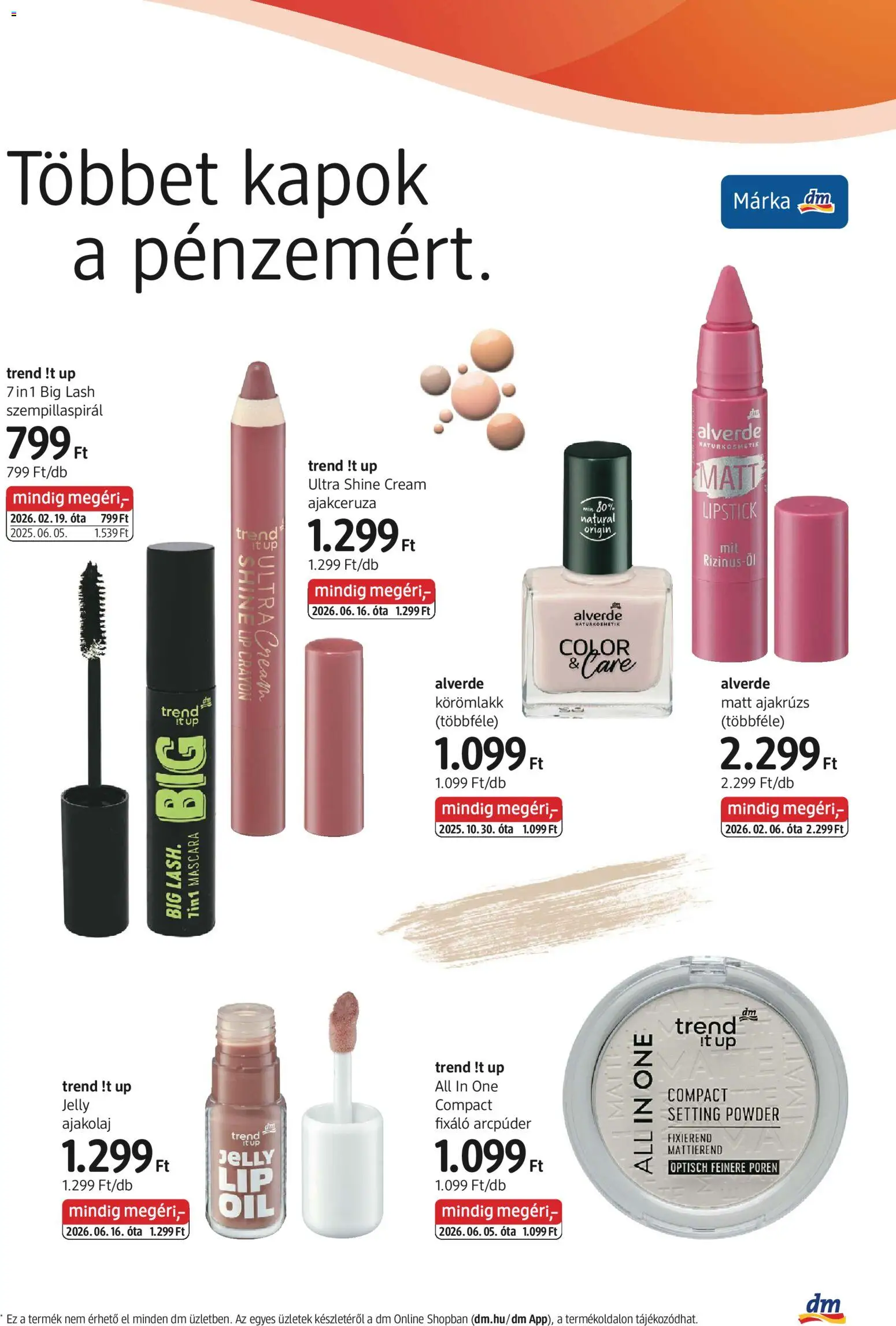 DM Drogerie Markt akciós ujság - amely érvényes a következő dátumtól: 2026.10.01. | Oldal: 3 | Termékek: Szempillaspirál, Márka, Ajakrúzs, Körömlakk