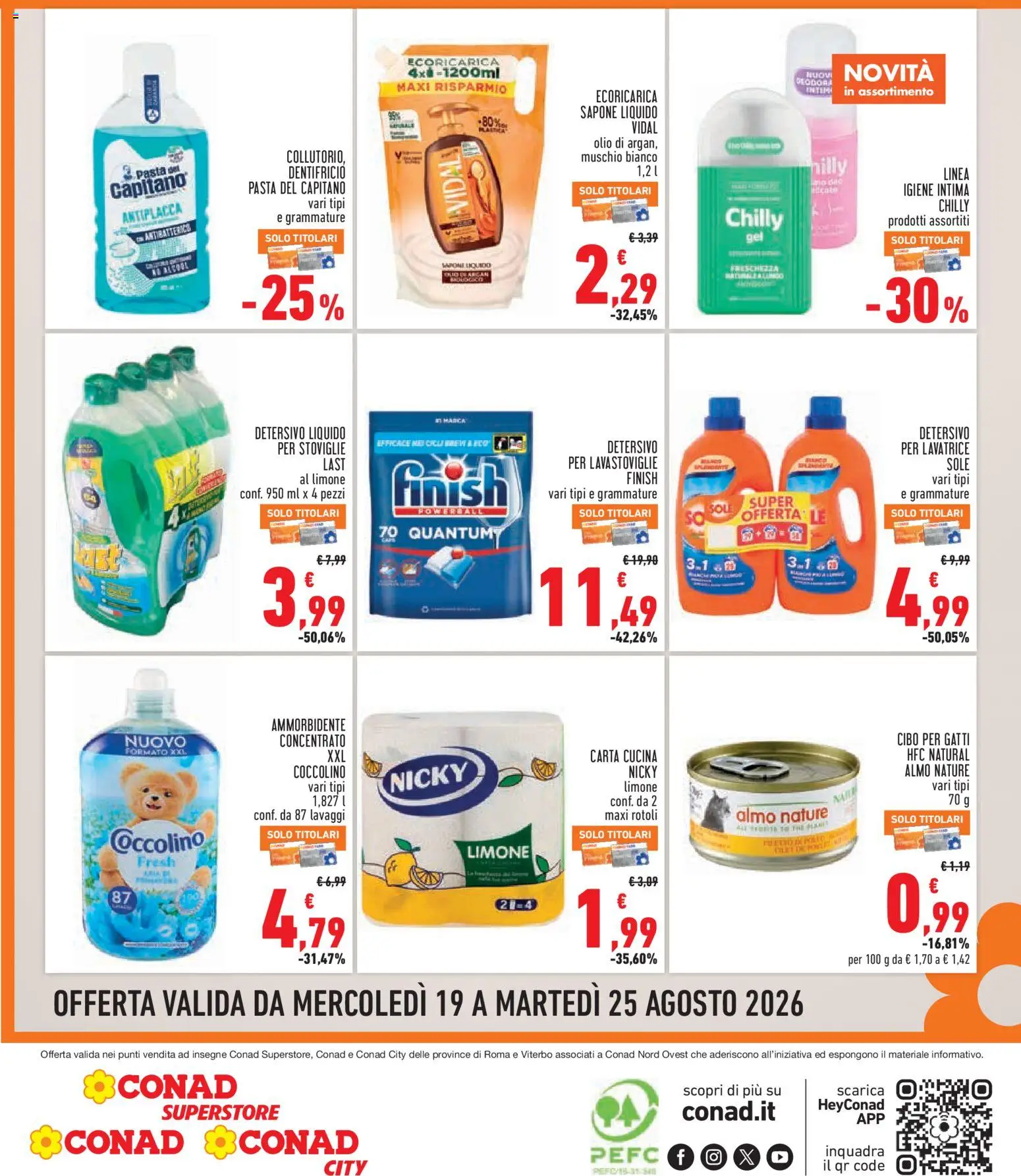 Volantino Conad del 19/08/2026 | Pagina: 8 | Prodotti: Dentifricio, Detergente, Lavatrice, Lavastoviglie