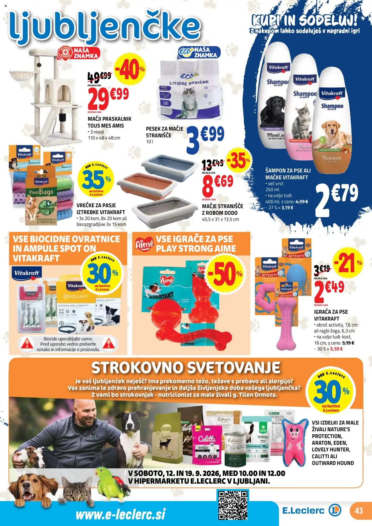 Novi E.leclerc katalog ponudbe – veljaven od 09.09.2026 | Stran: 43 | Izdelki: Med, Stranisce, Sampon, Praskalnik