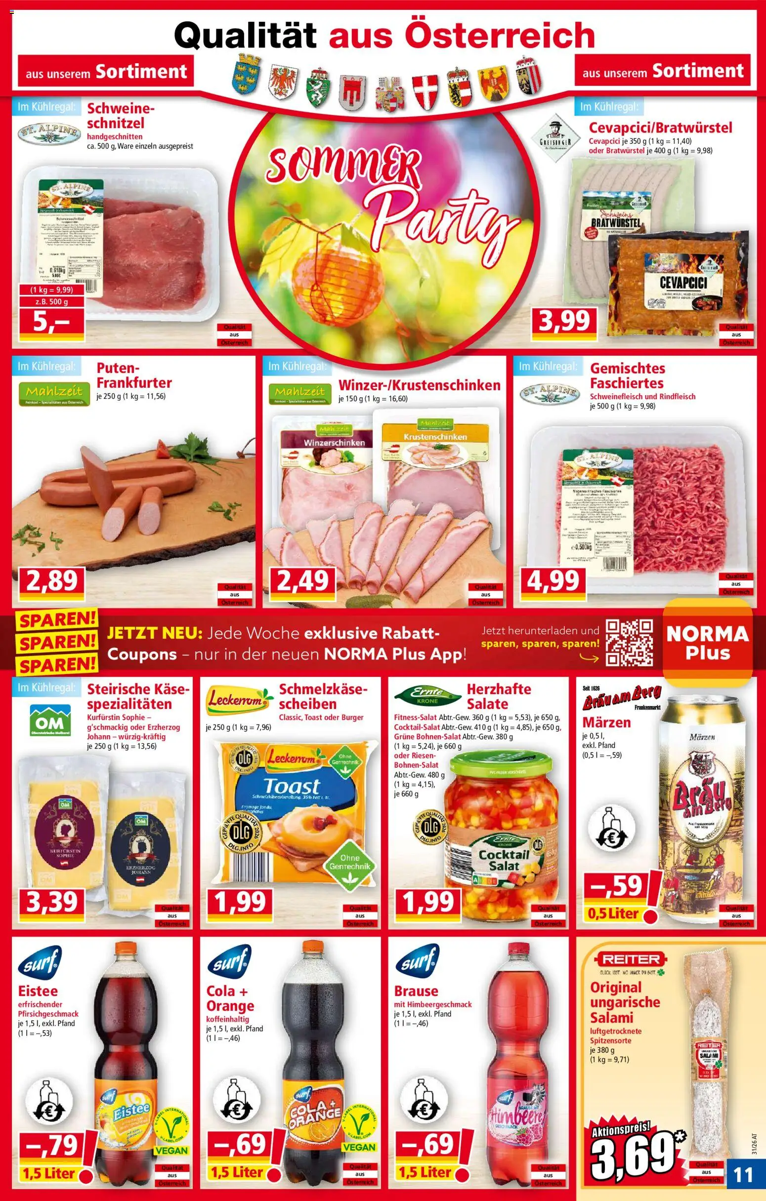 Norma Flugblatt gültig ab 27.07.2026 | Seite: 11 | Produkte: Salat, Himbeere, Käse, Salami