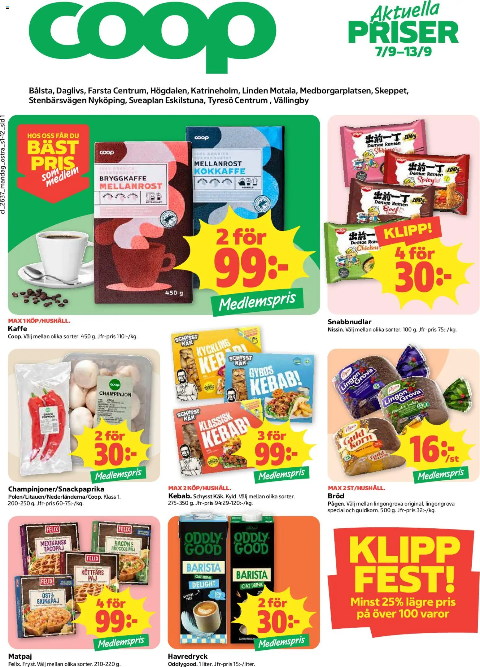 Coop reklamblad aktuell från 07/09/2026 | Sida: 1 | Produkter: Köttfärs, Havredryck, Ost, Gyros