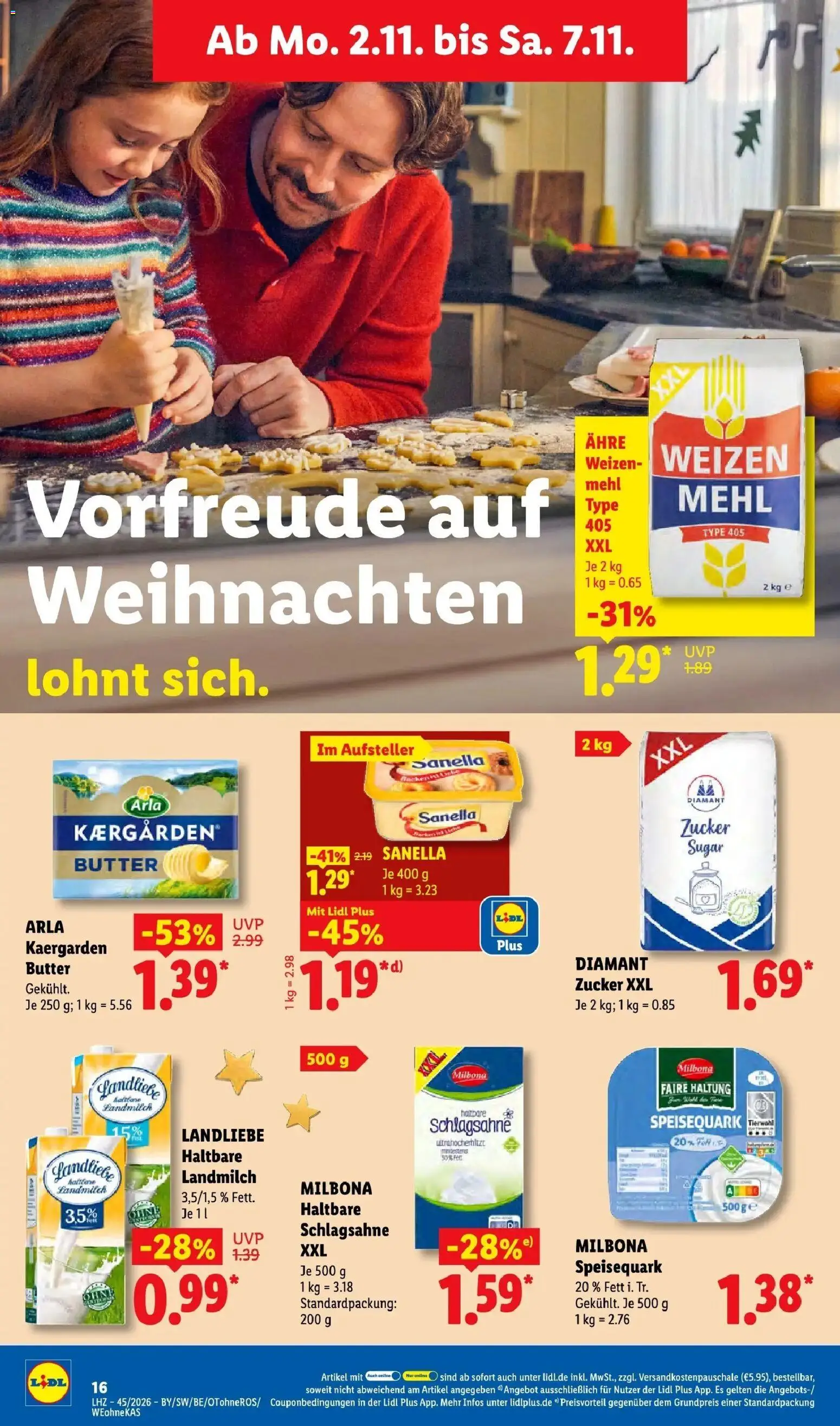 Lidl Prospekt Villingen-schwenningen (ab 02.11.2026) zum Blättern » Angebote | Seite: 30 | Produkte: Mehl, Schlagsahne, Zucker, Sanella