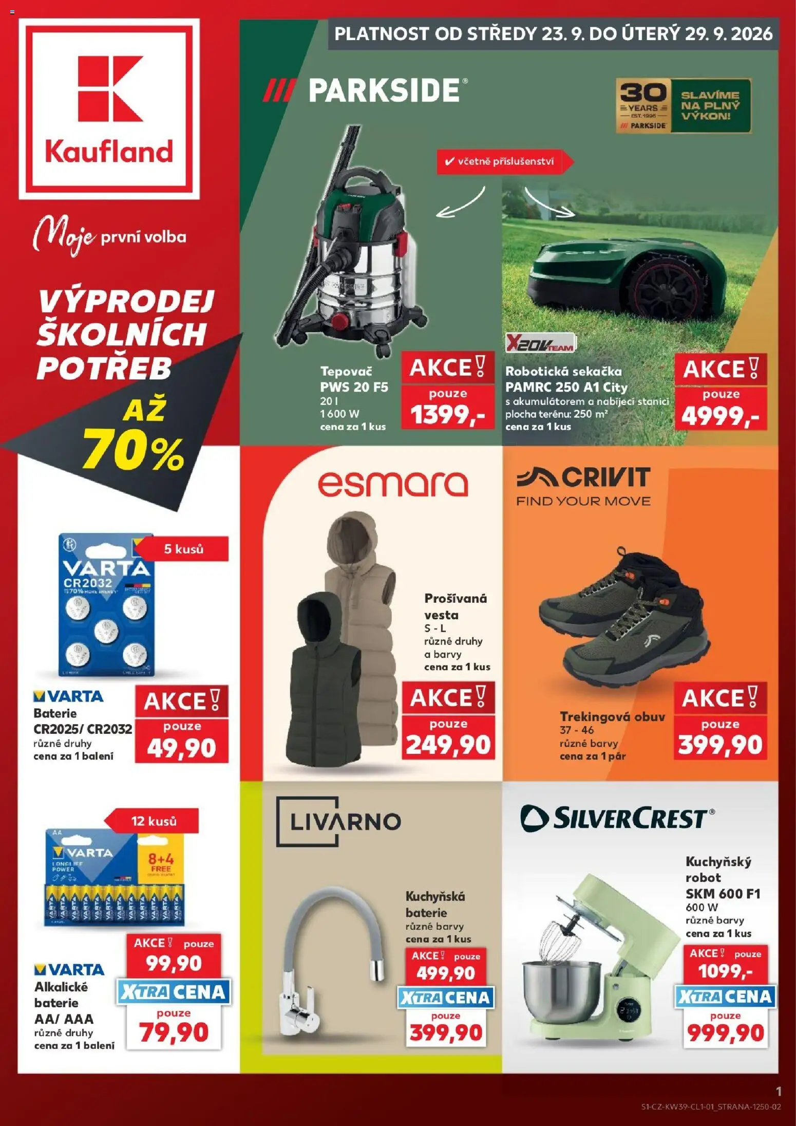 Kaufland leták - Kolín od 23.09.2026 | Strana: 1 | Produkty: Vesta, Kuchyňský robot, Kuchyňská baterie, Robot