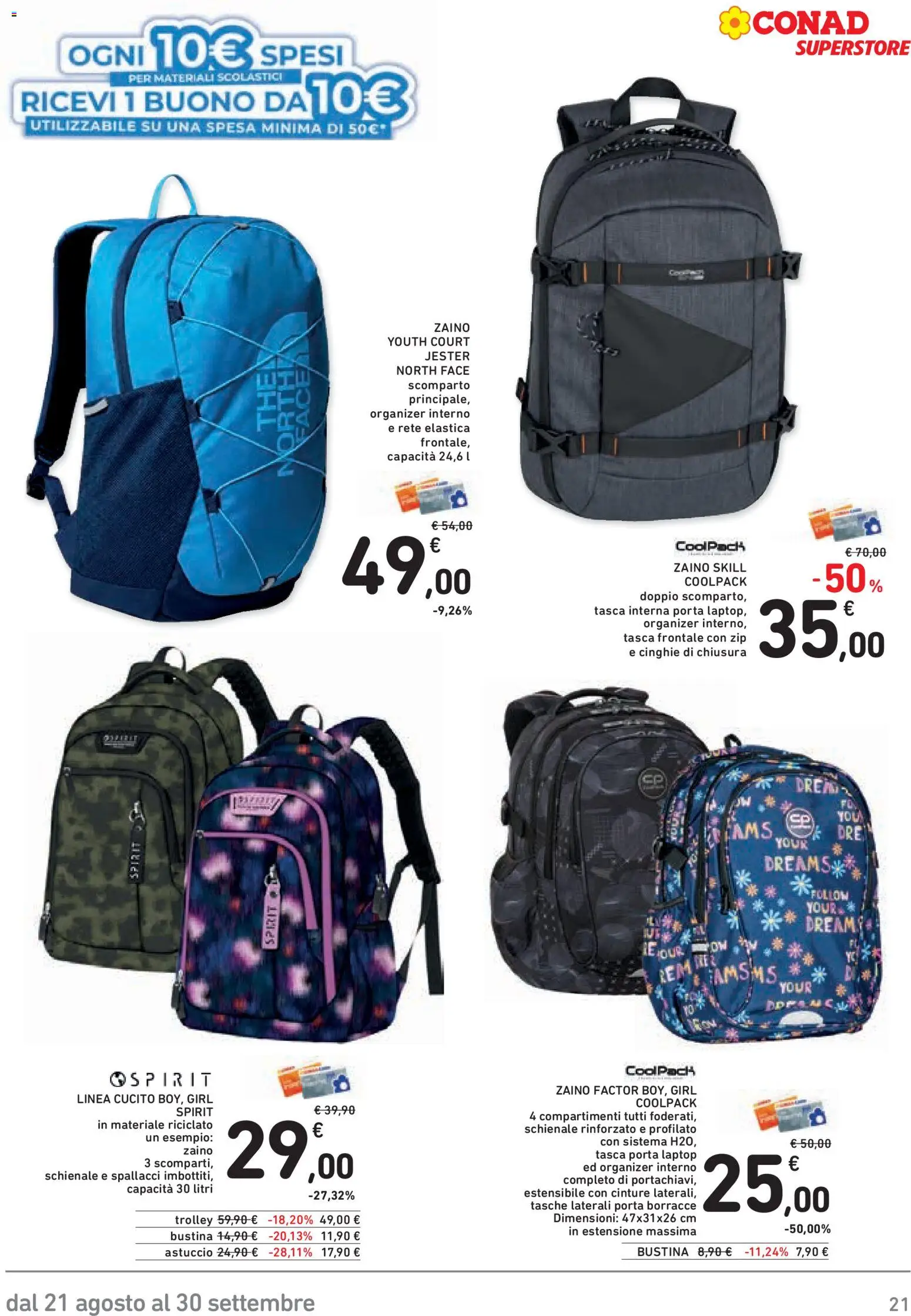 Volantino Conad del 21/08/2026 | Pagina: 21 | Prodotti: Porta, Zaino, Laptop, Astuccio