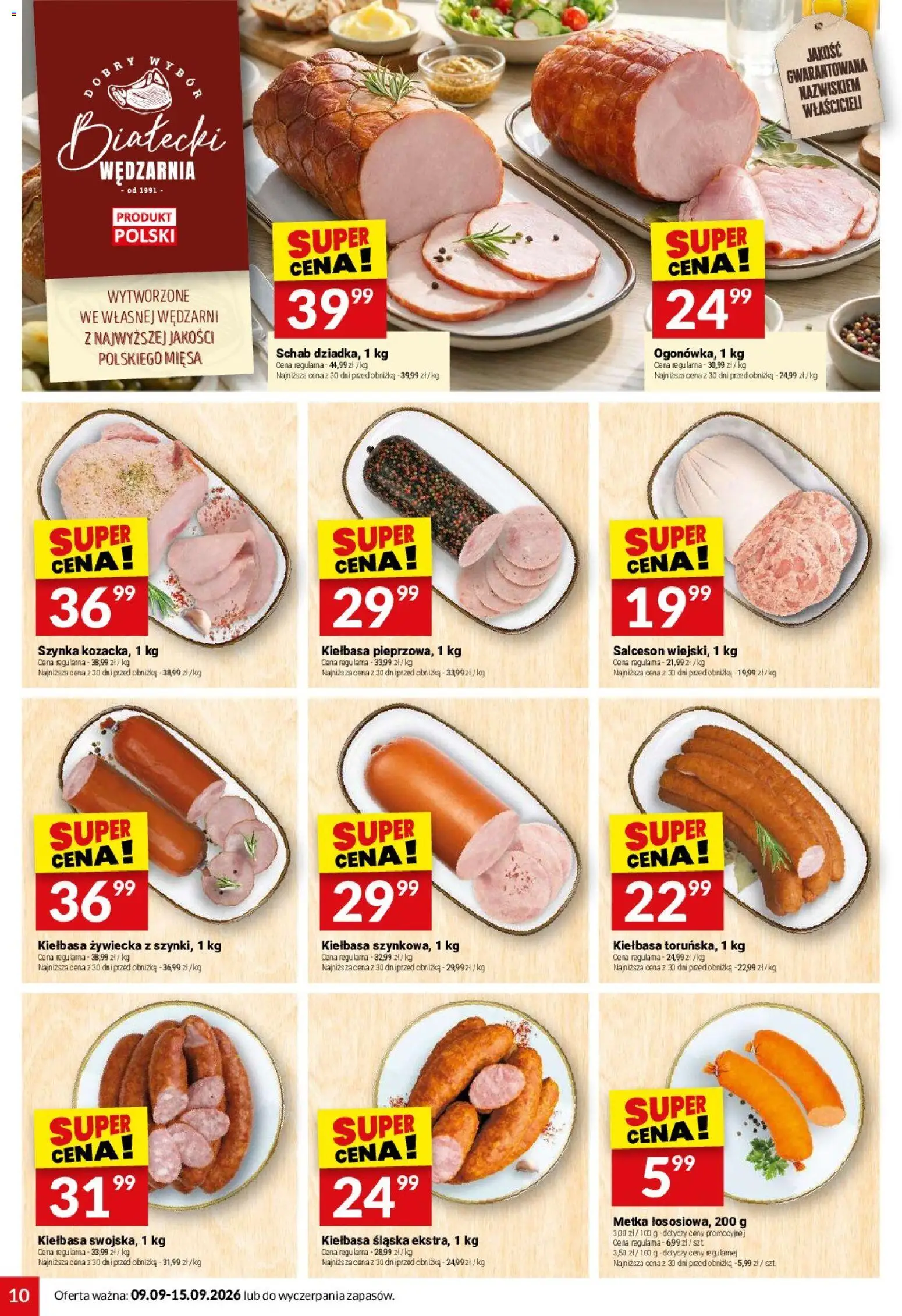 Twój Market gazetka od 09.09.2026 | Strona: 10 | Produkty: Schab, Szynka, Salceson, Kiełbasa śląska