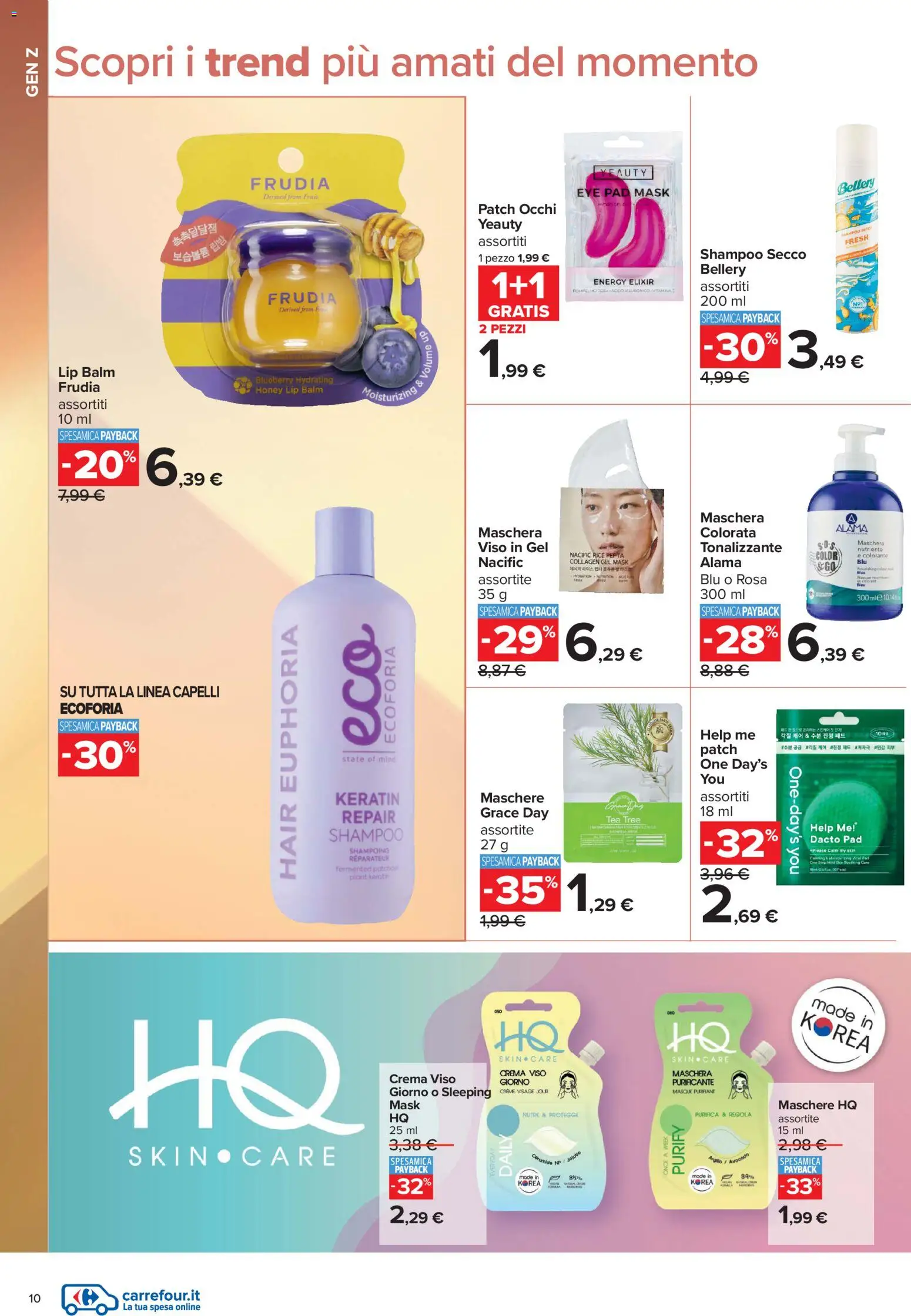 Volantino Carrefour del 10/07/2026 | Pagina: 10 | Prodotti: Shampoo, Crema, Maschera, Crema viso
